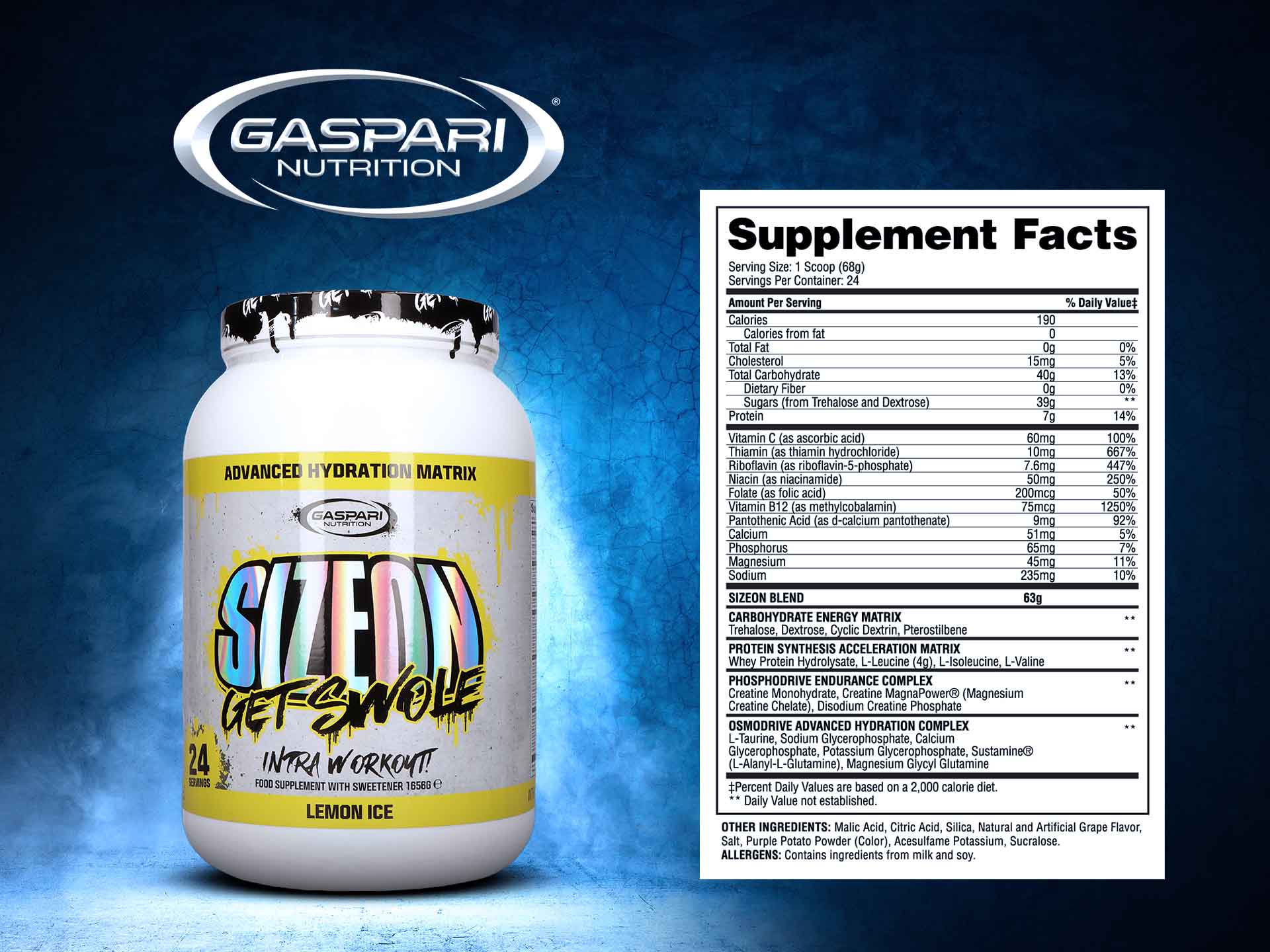 gaspari nutrition sizeon lemon ice 1656g