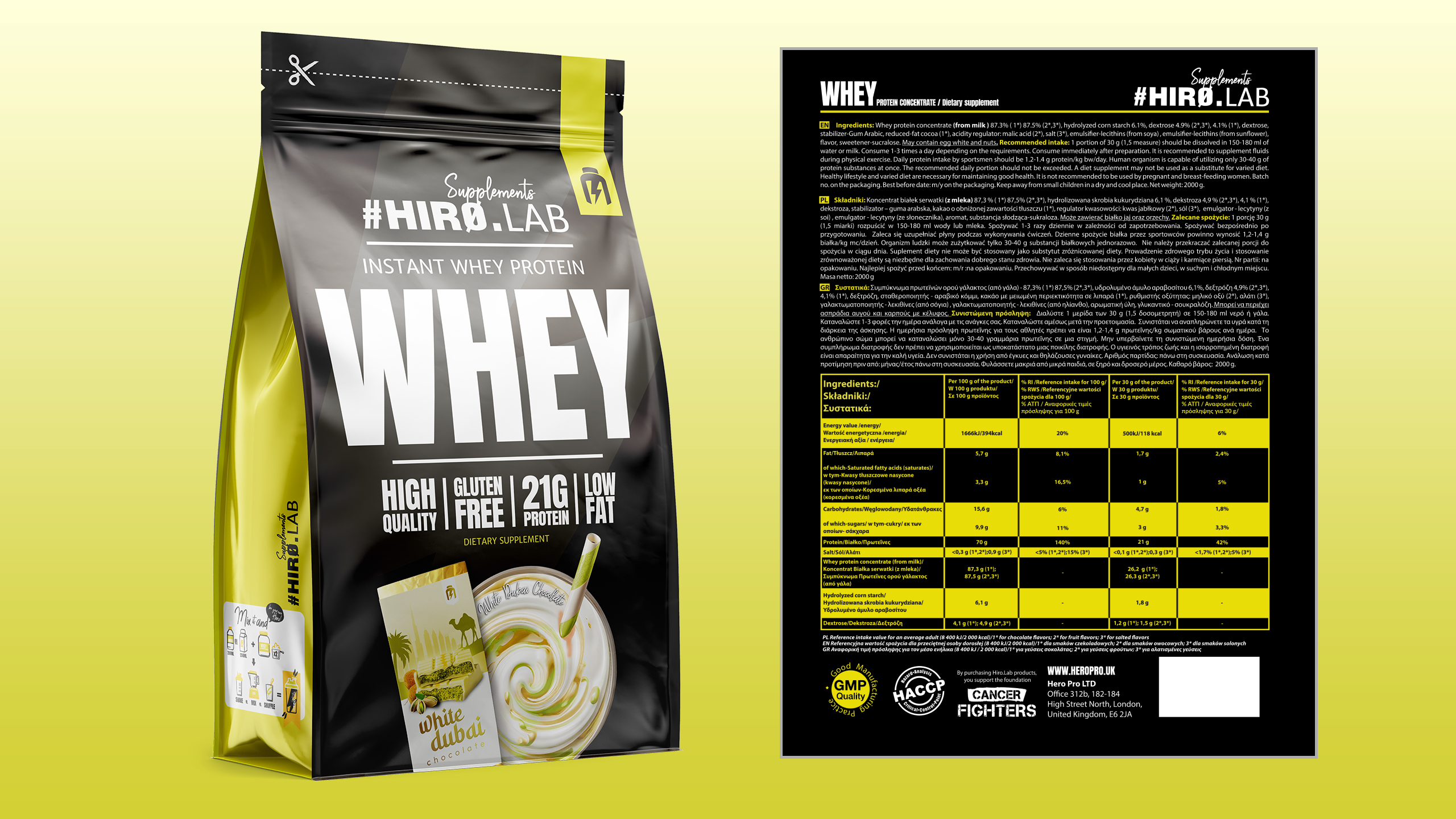 hirolab instant whey protein 700g white dubai chocolate