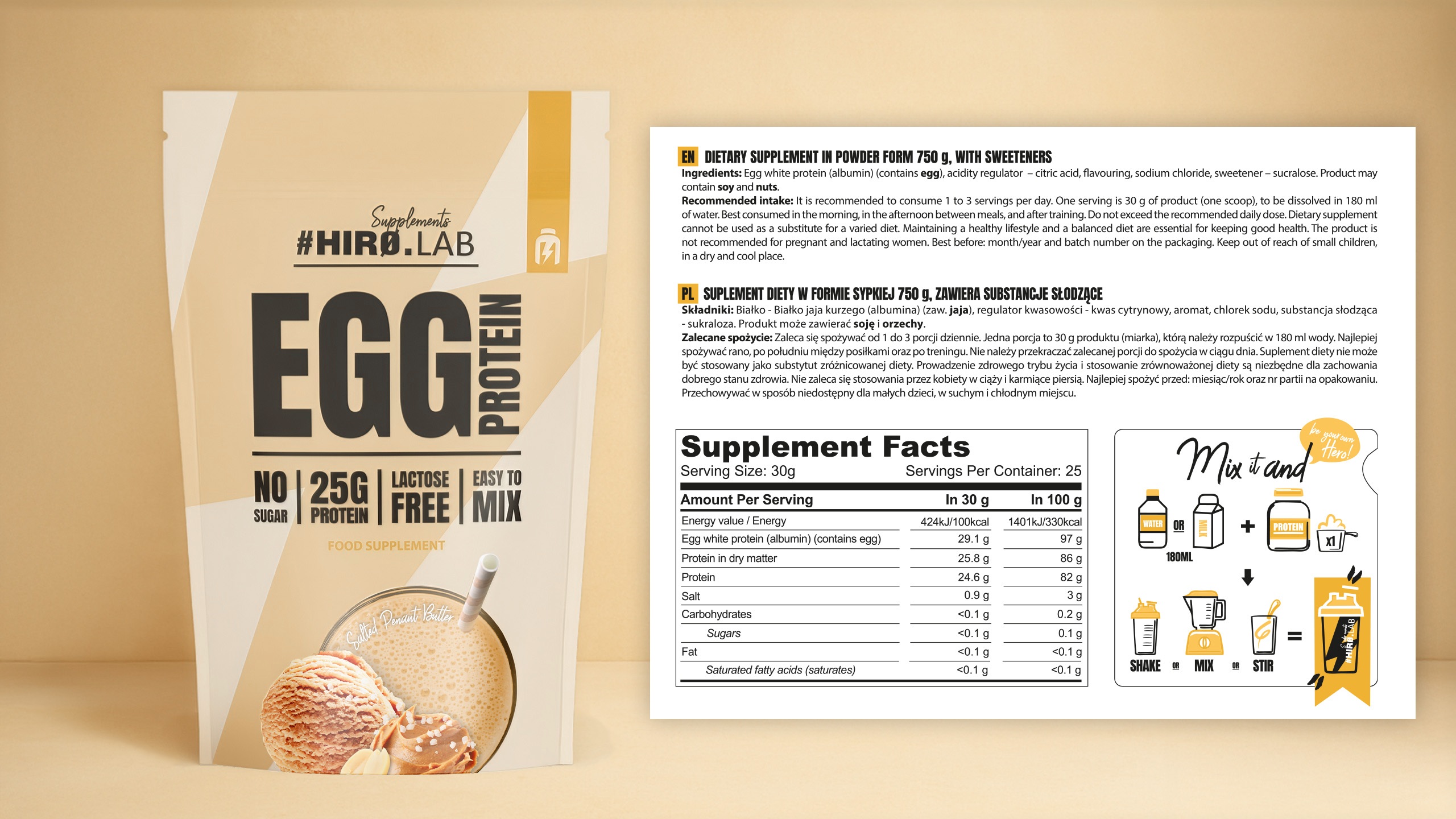 hirolab egg protein salted peanut butter 750 g