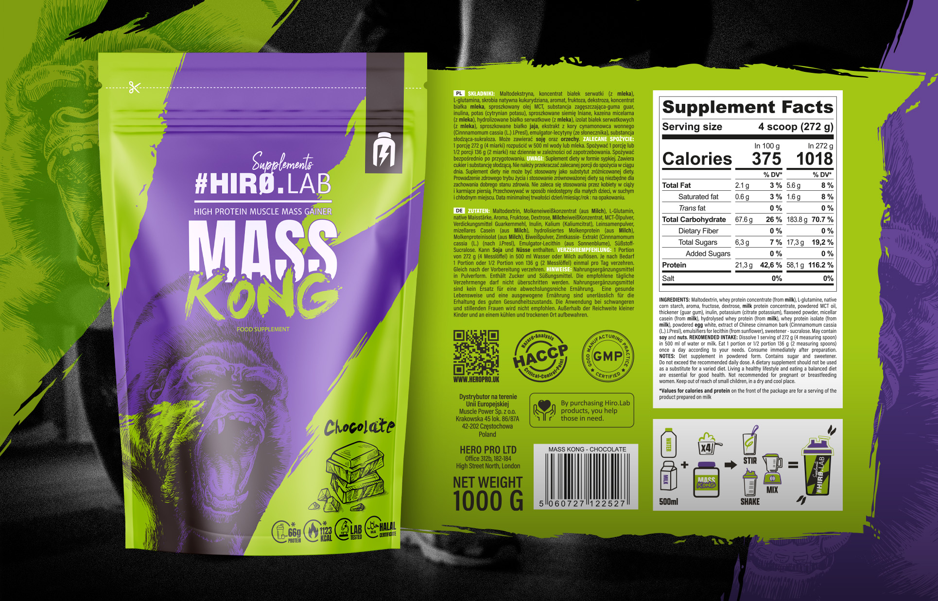 hirolab mass kong chocolate 1000g