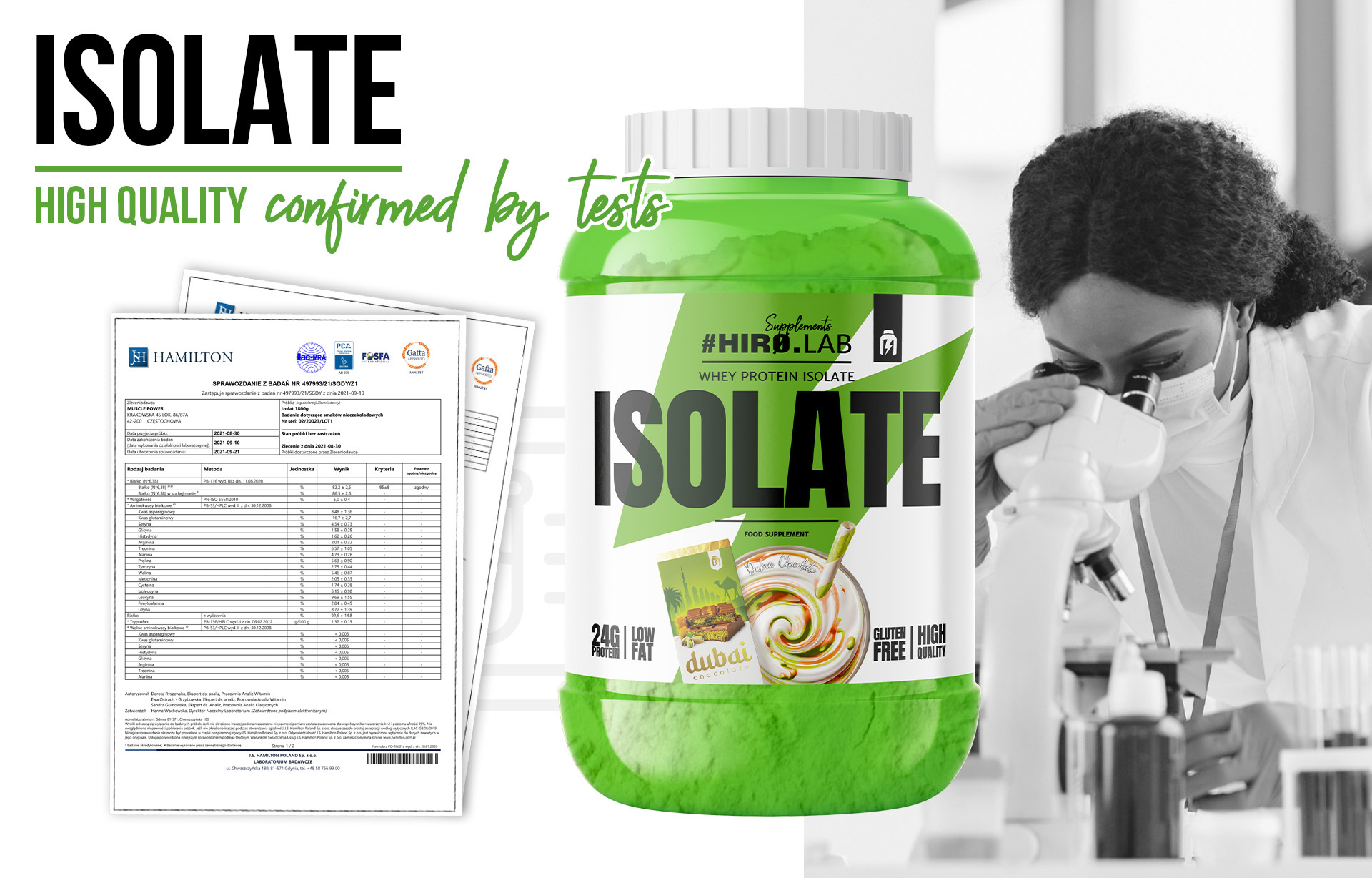 HIRO.LAB Whey Protein Isolate - 1800g sklep_hirolab_ISOLATE_1800g_badania_dubai