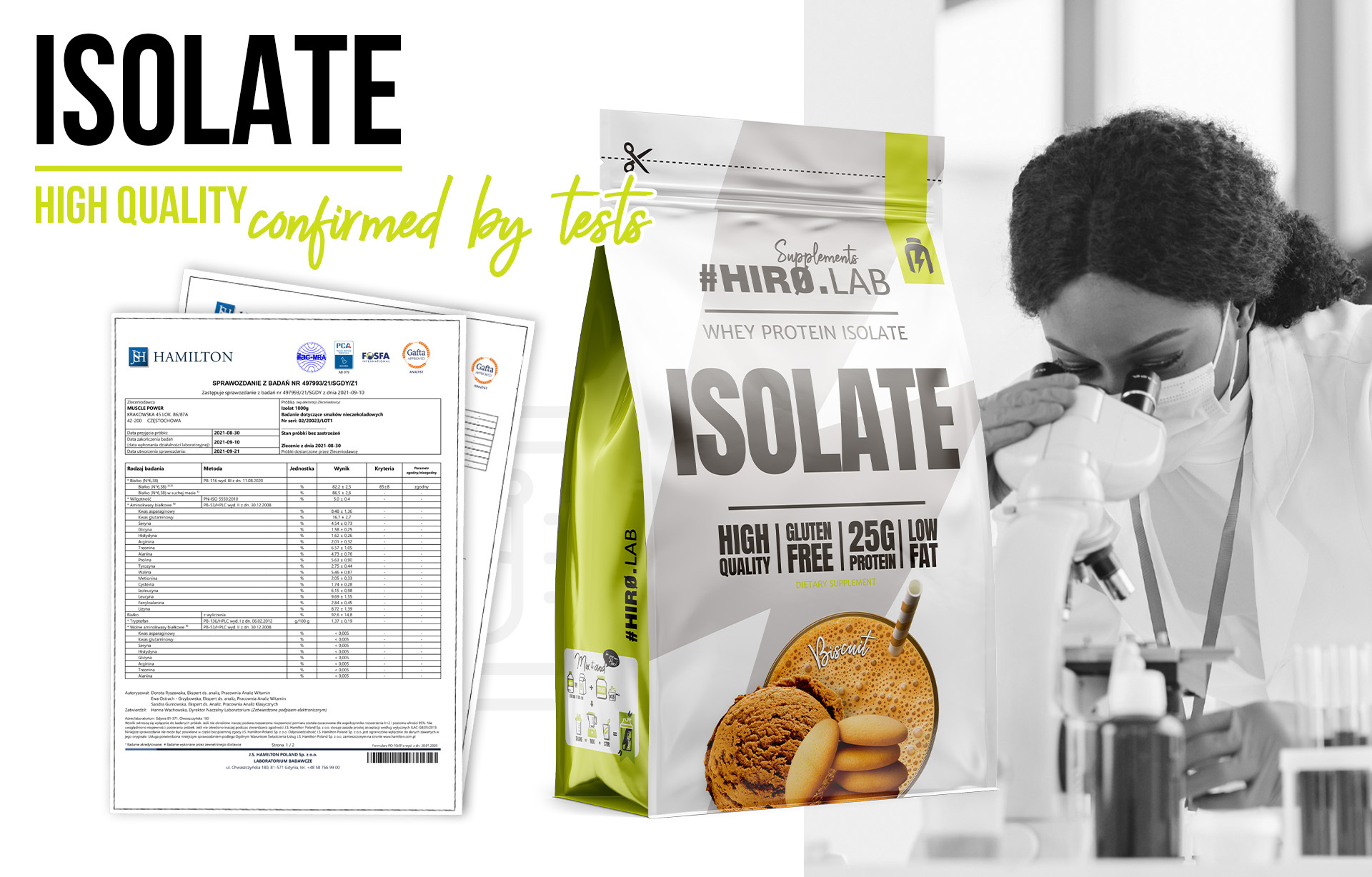 HIRO.LAB Whey Protein Isolate - 700 g sklep_hirolab_ISOLATE_700g_badania_biscuit