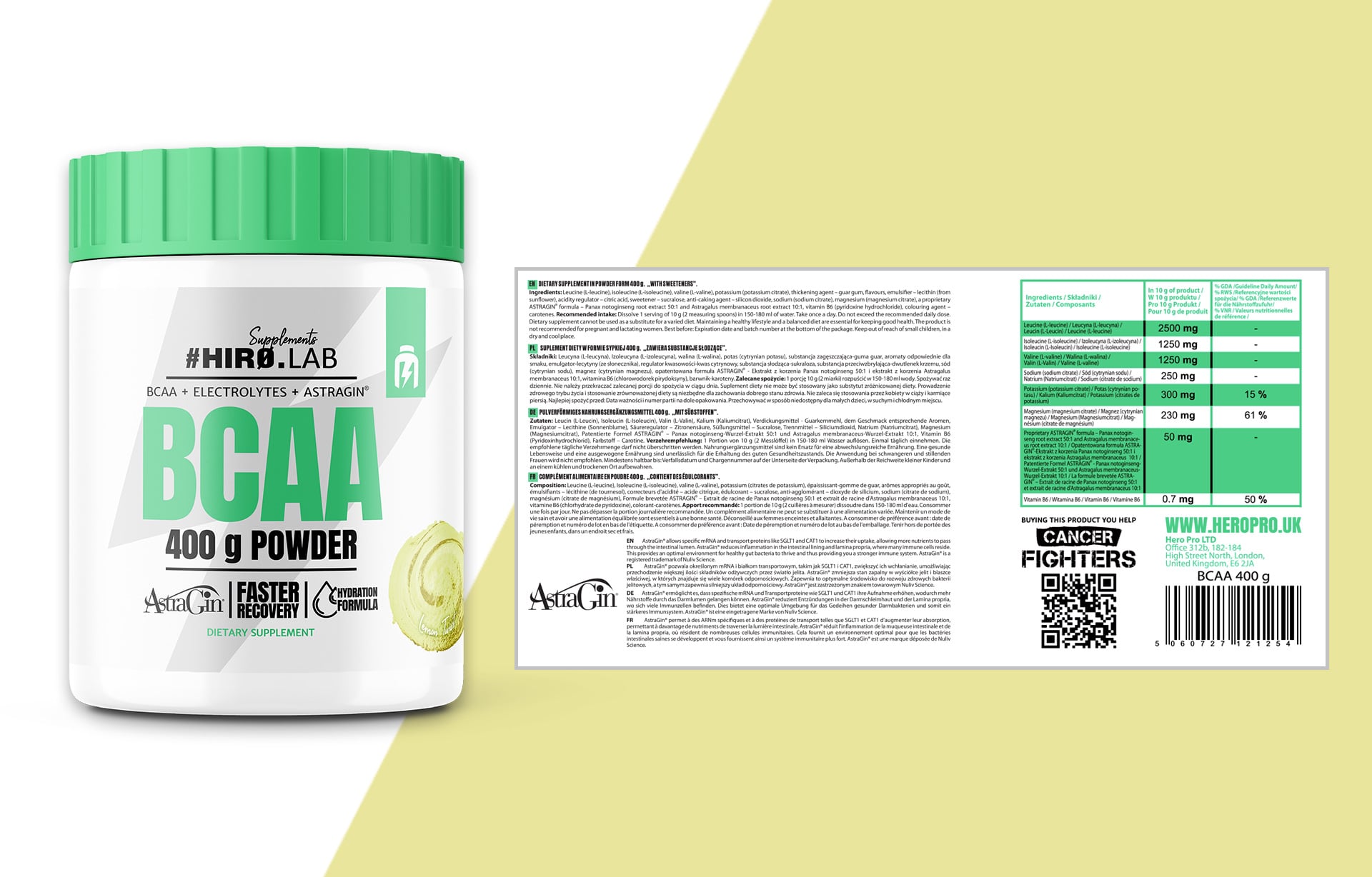 hiro.lab bcaa powder 400g lemon cancer fighters