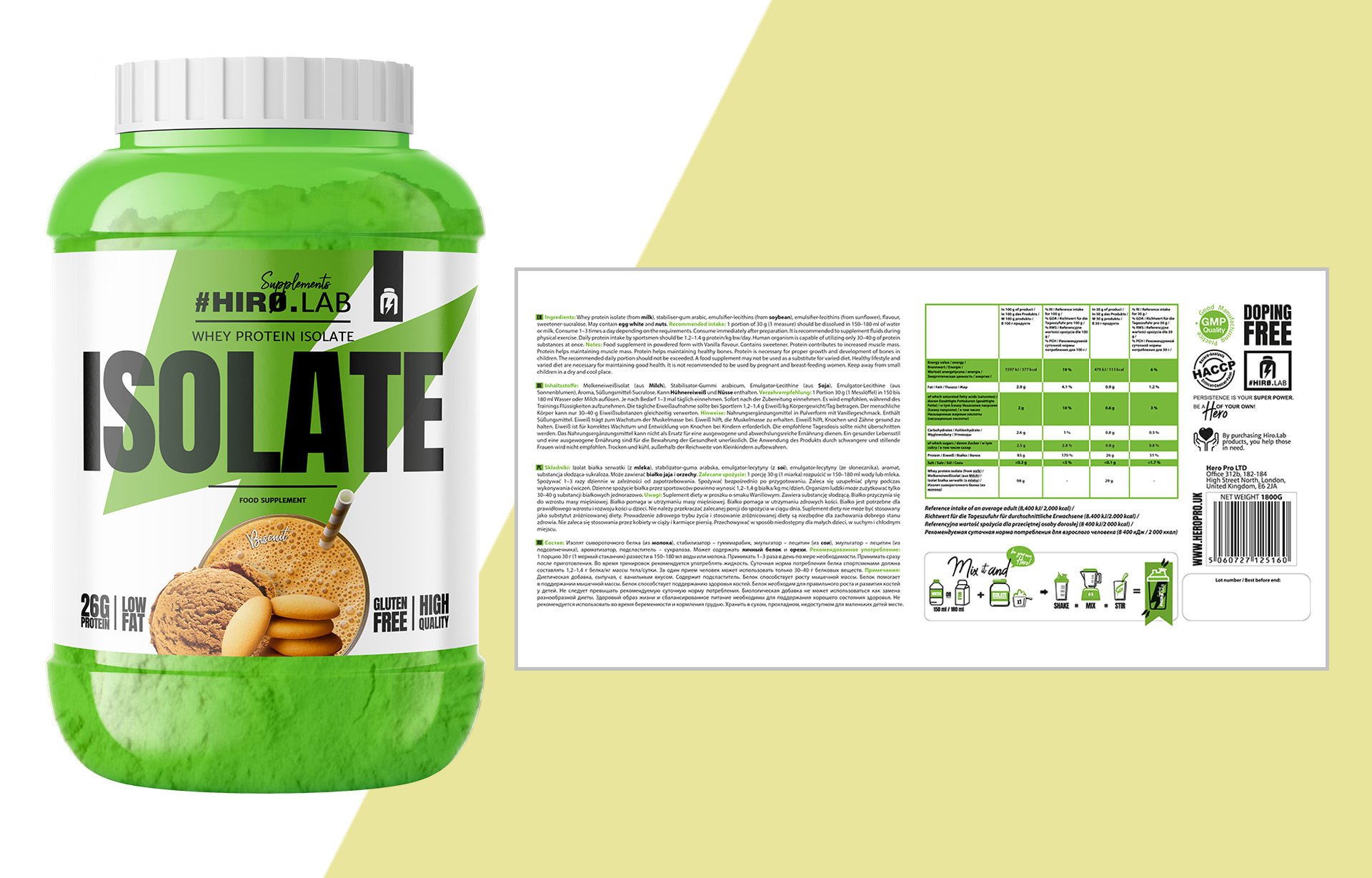 HIRO.LAB Whey Protein Isolate - 1800g biscuit