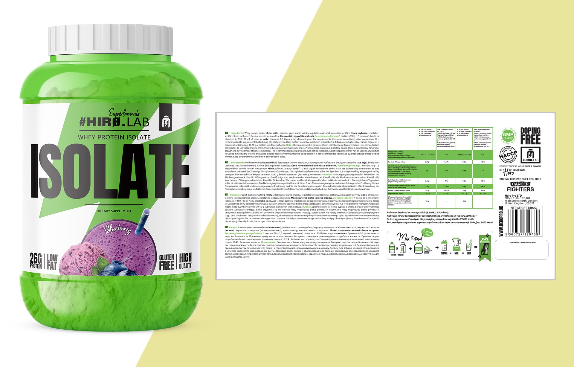 HIRO.LAB Whey Protein Isolate 1800g masse