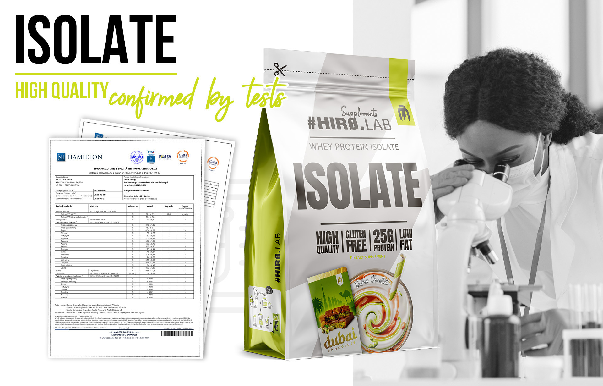 HIRO.LAB Whey Protein Isolate - 700g sklep_hirolab_isolate_700g_Dubai_Chocolate_Badania