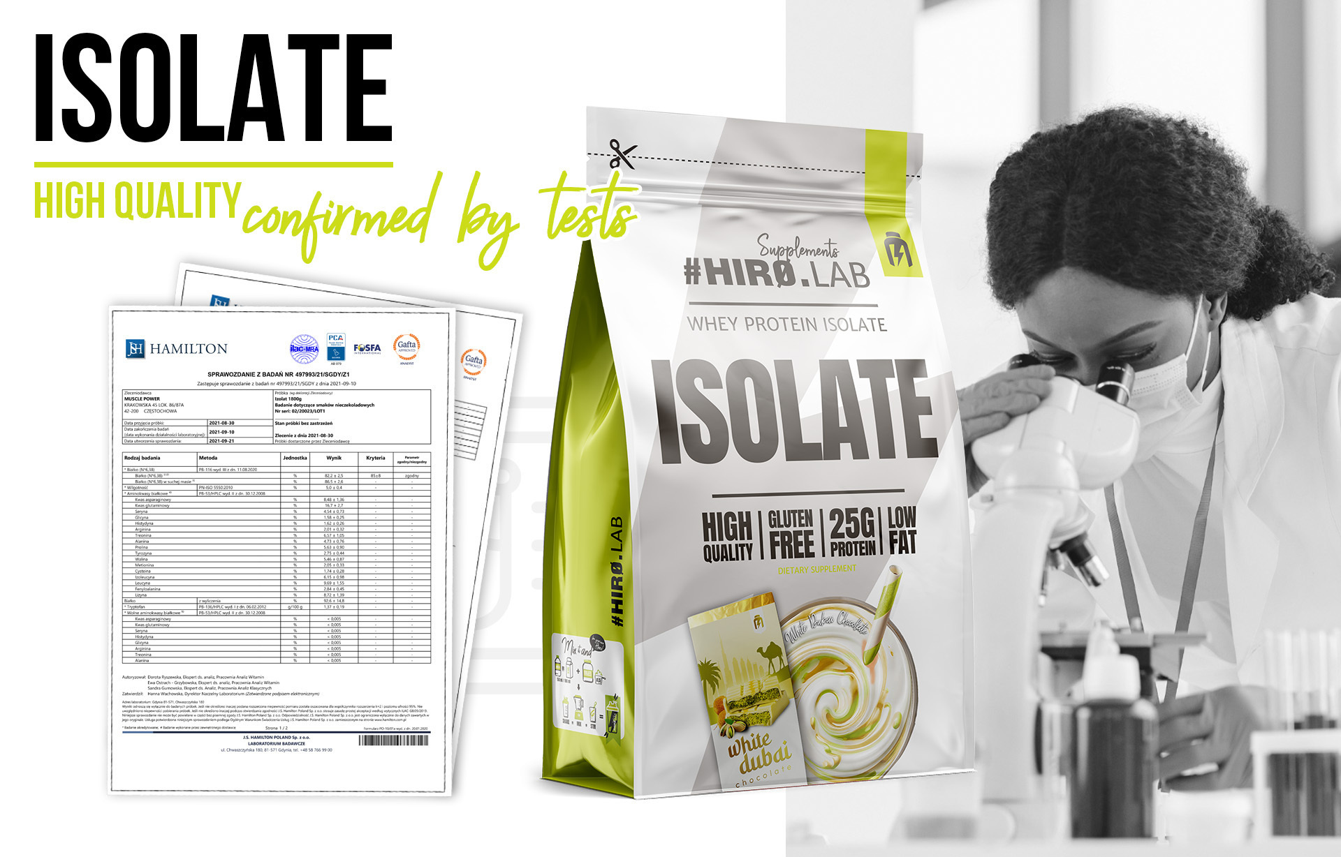 HIRO.LAB Whey Protein Isolate – 700 g sklep_hirolab_isolate_700g_WhiteDubai_Chocolate_Badania