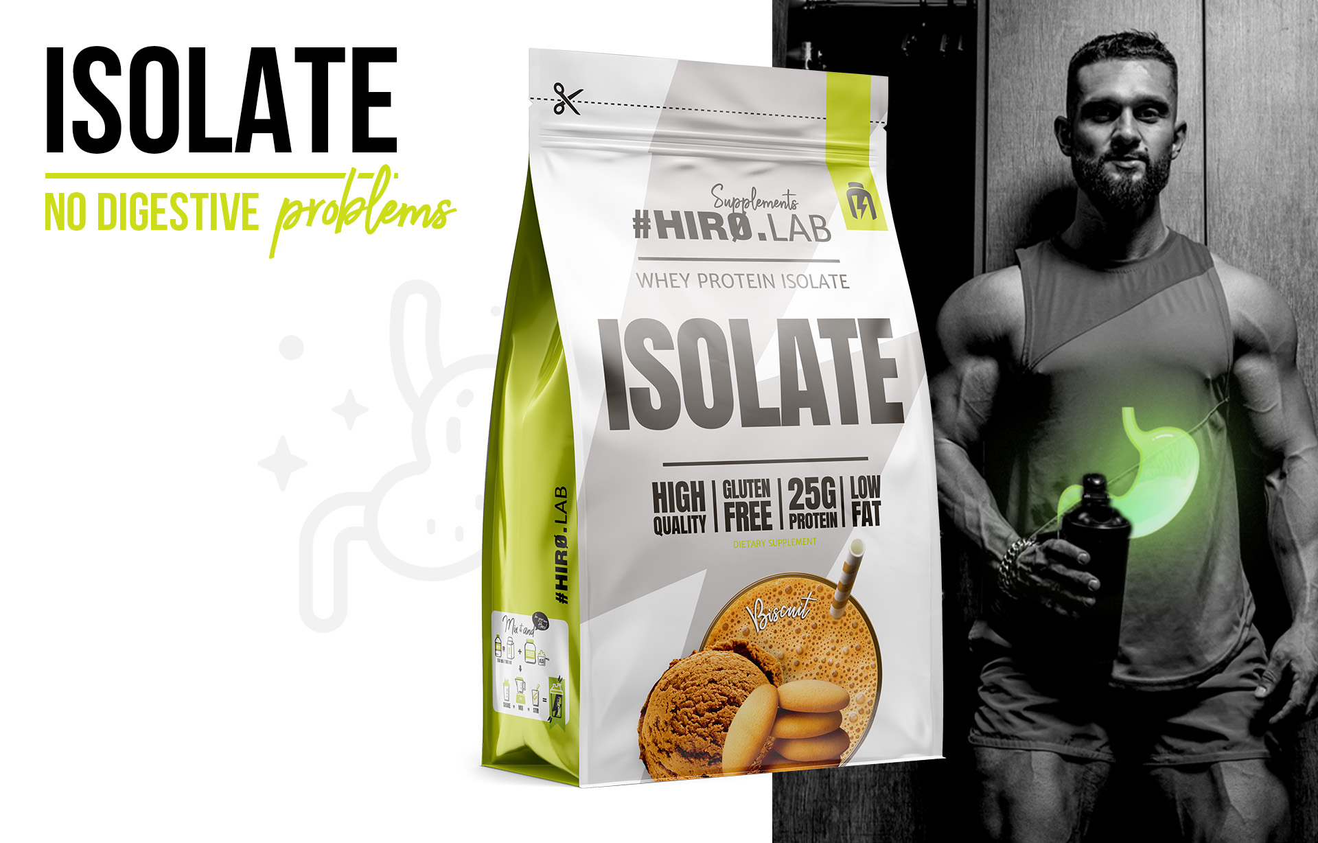 HIRO.LAB Whey Protein Isolate - 700 g sklep_hirolab_isolate_700g_biscuit_3_green