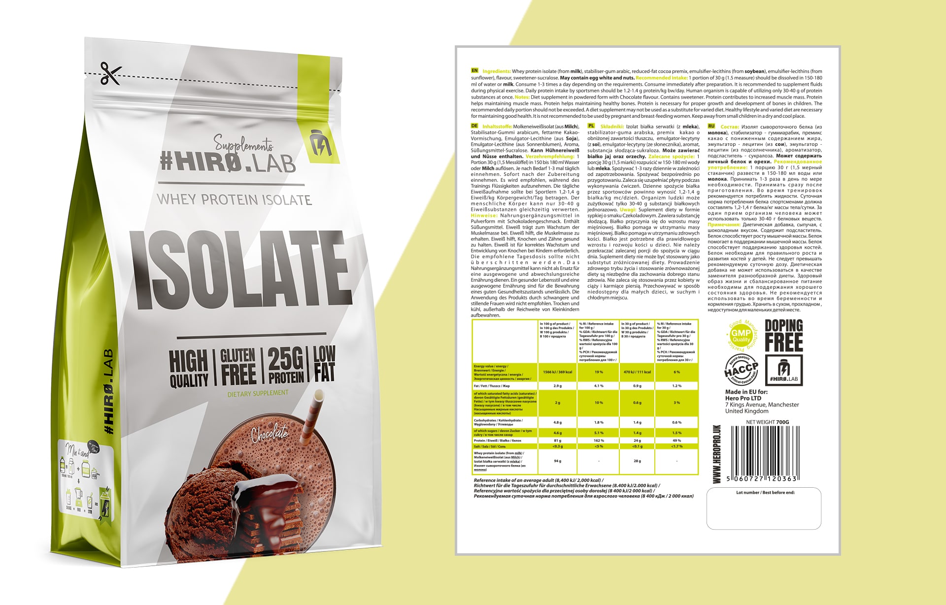 HIRO.LAB Whey Protein Isolate - 700g Masse Protein