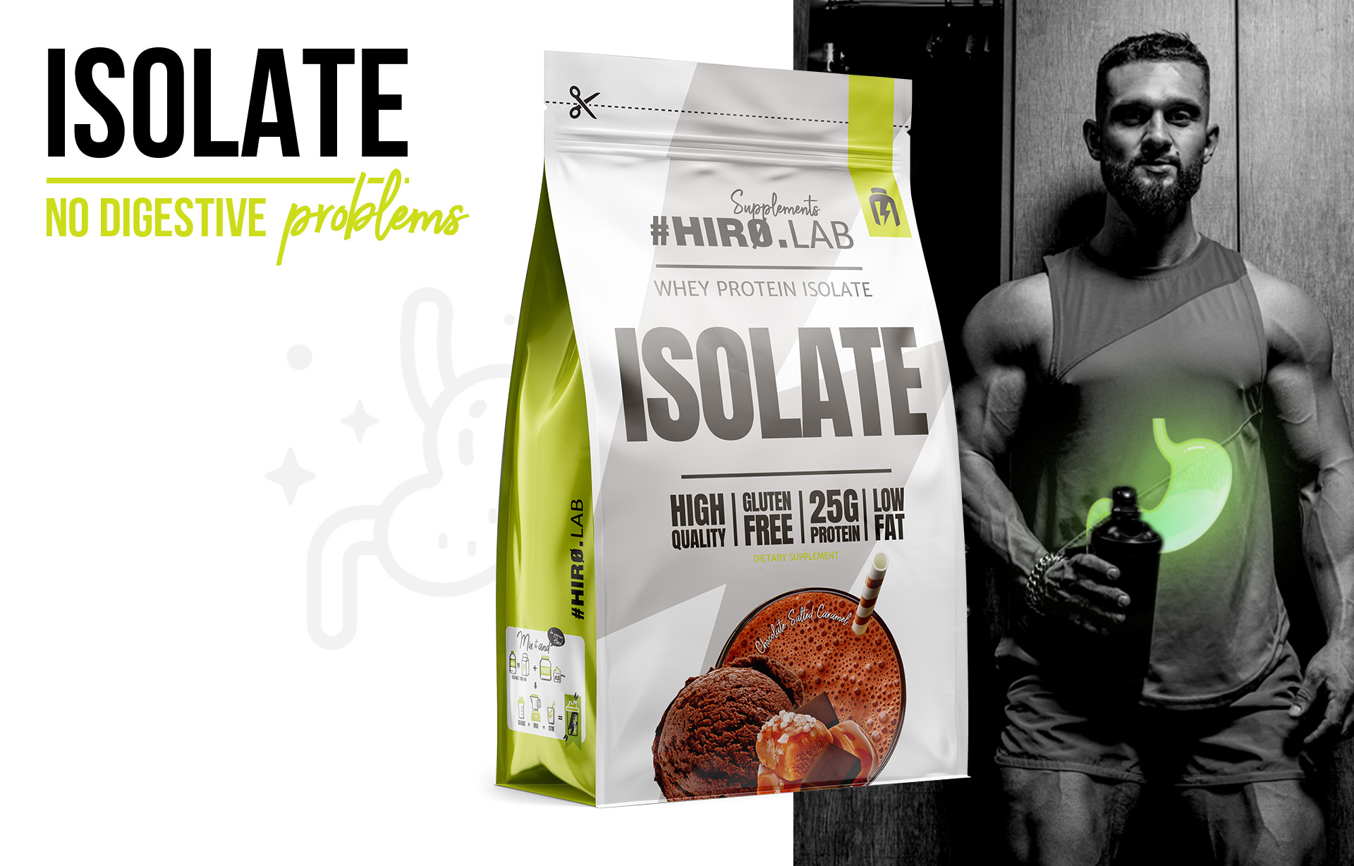 HIRO.LAB Whey Protein Isolate - 700g sklep_hirolab_isolate_700g_chocolate_salted_carmel_3_green