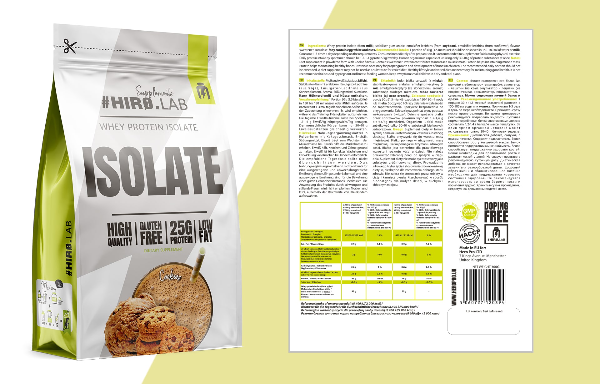 HIRO.LAB Whey Protein Isolate - 700g Masse Protein