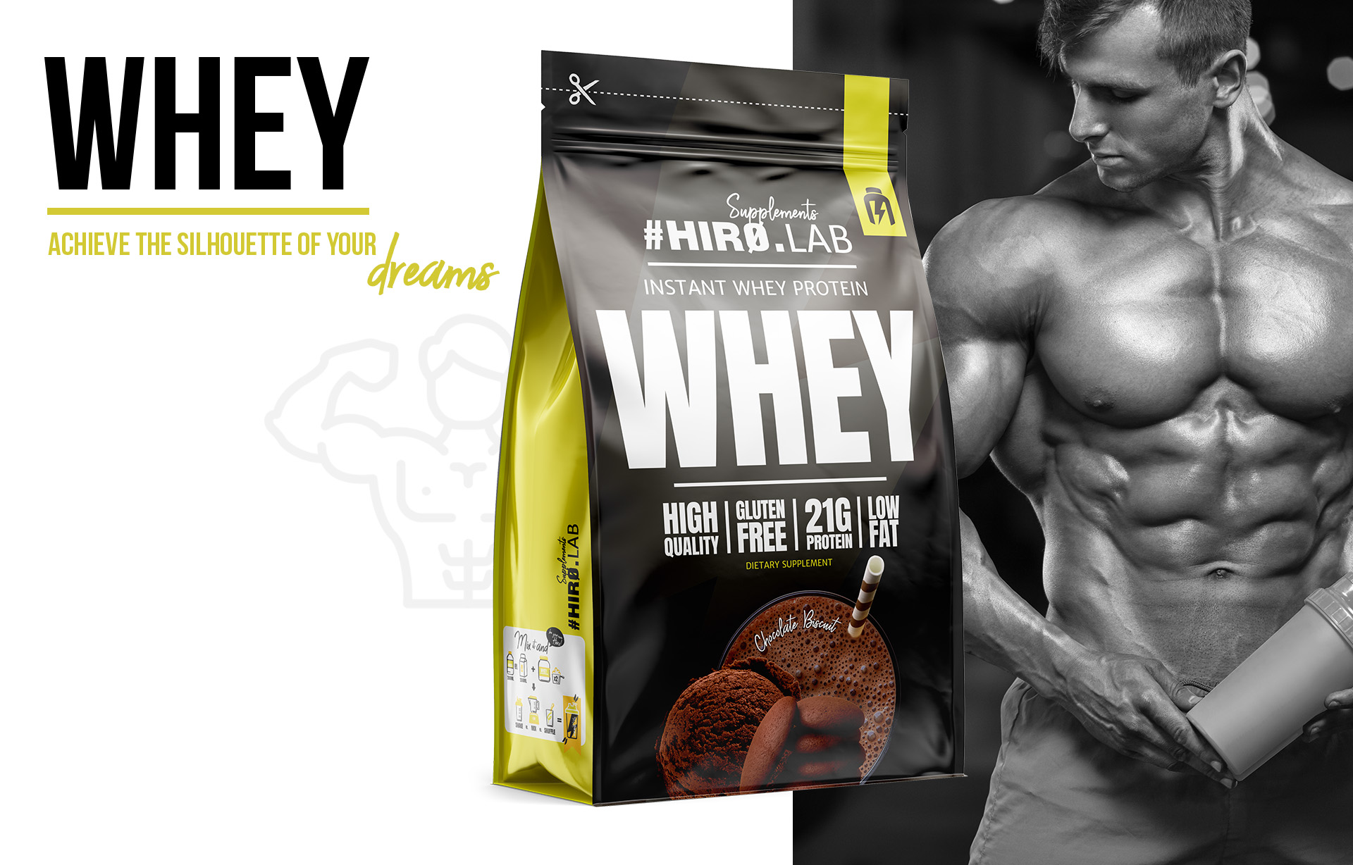 hiro.lab instant whey protein 750g chocolate biscuit