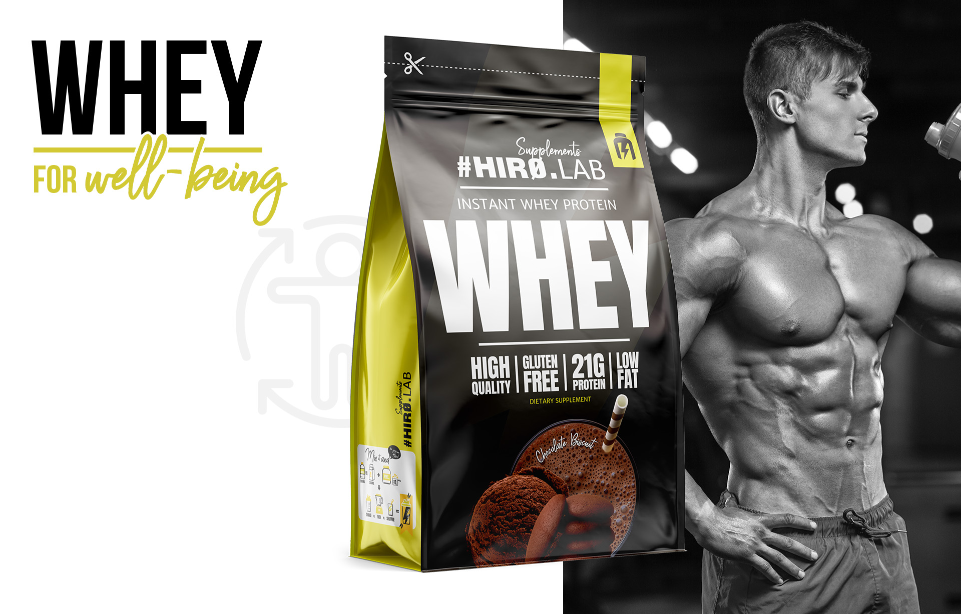 hiro.lab instant whey protein 750g chocolate biscuit
