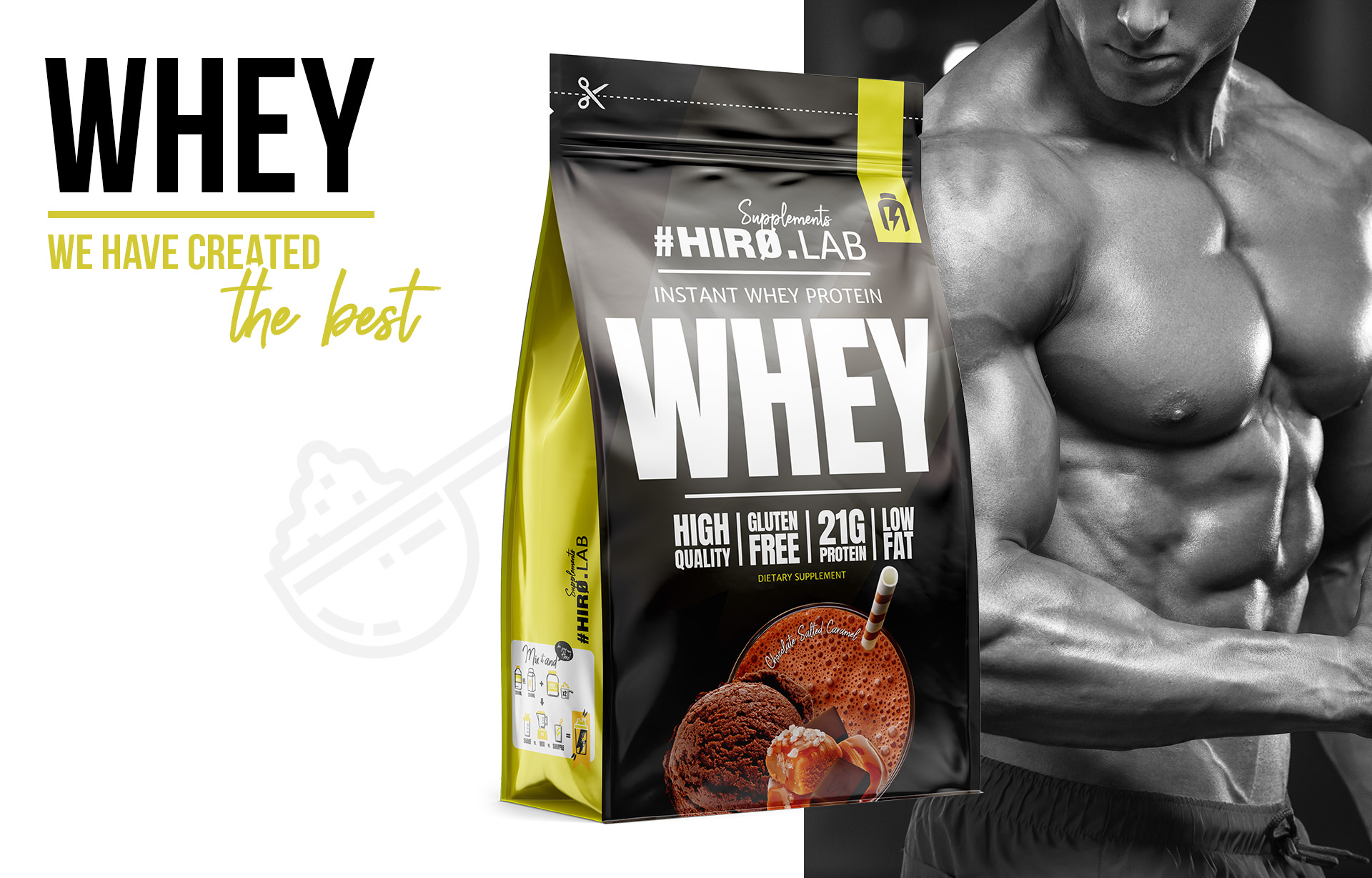 hiro.lab instant whey protein 750g chocolate salted caramel