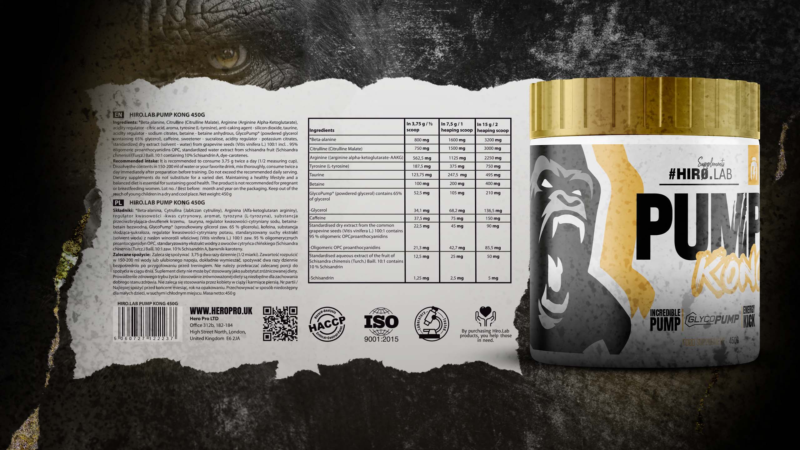 Hiro.Lab - Pump Kong - vor dem Training, Preworkout, Nahrungsergänzungsmittel vor dem Training für die Pumpe