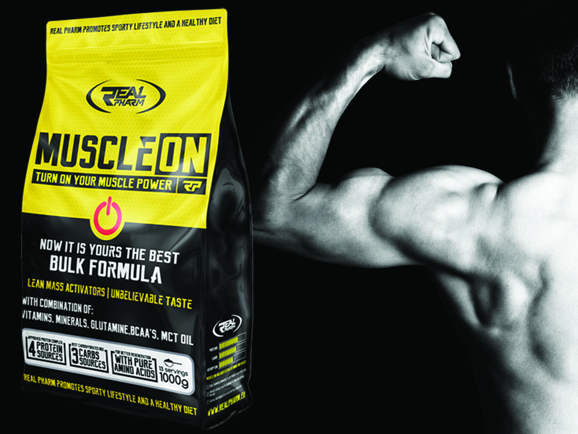 REAL PHARM Muscle On - 1000g – REAL PHARM | Massen-Supplemente ( Gainery ) | Muscle Power Ihr Geschäft für Nahrungsergänzungsmittel und Supplements