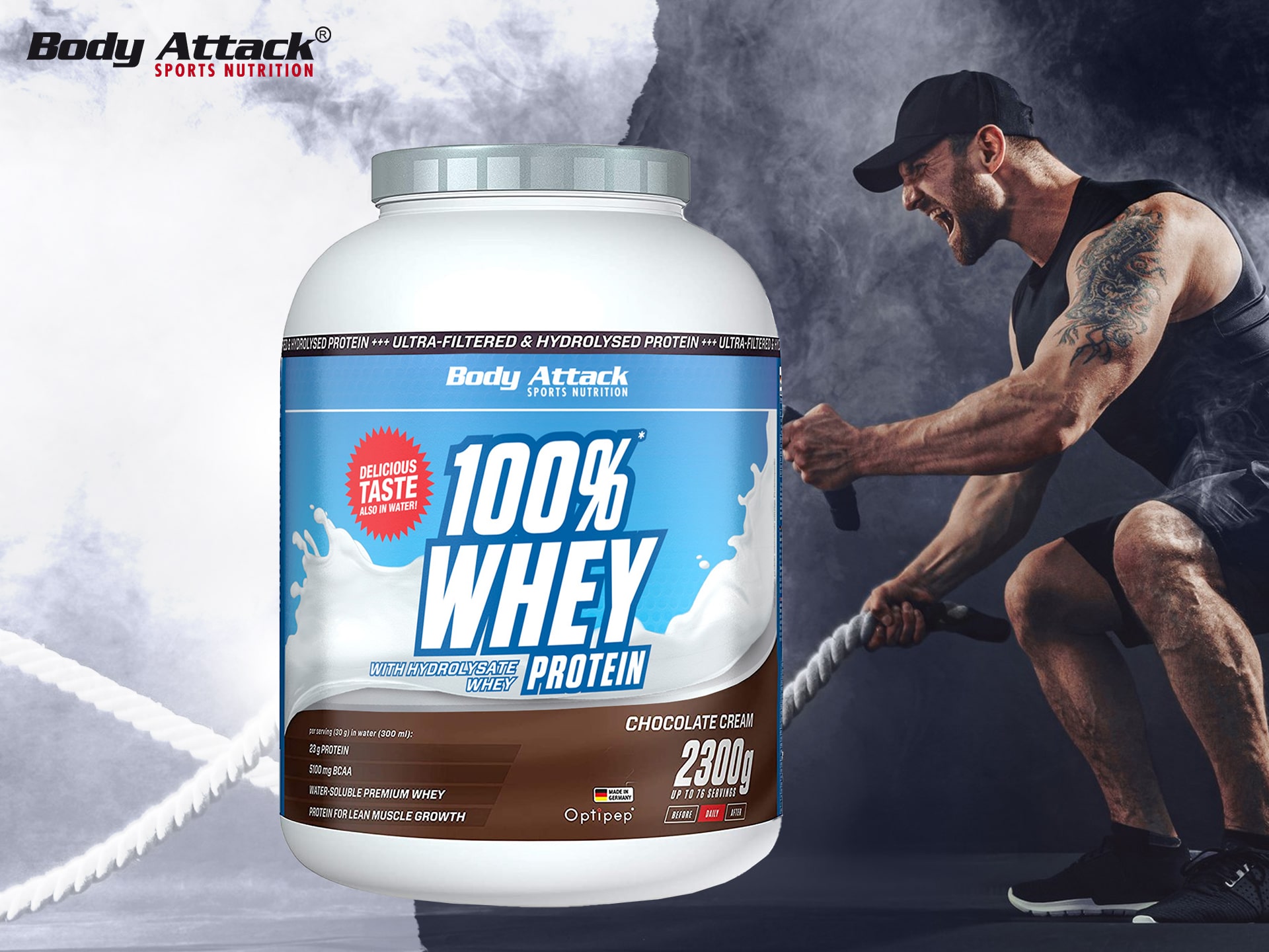 BODY ATTACK 100% Whey Protein - 900g - Vanilla WPC Eiweiß