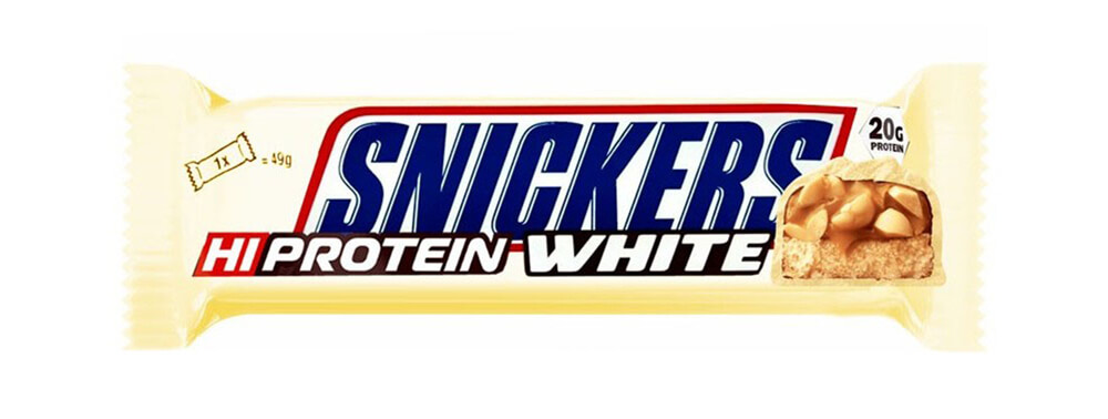 Proteinriegel Snickers HiProtein White Etikett