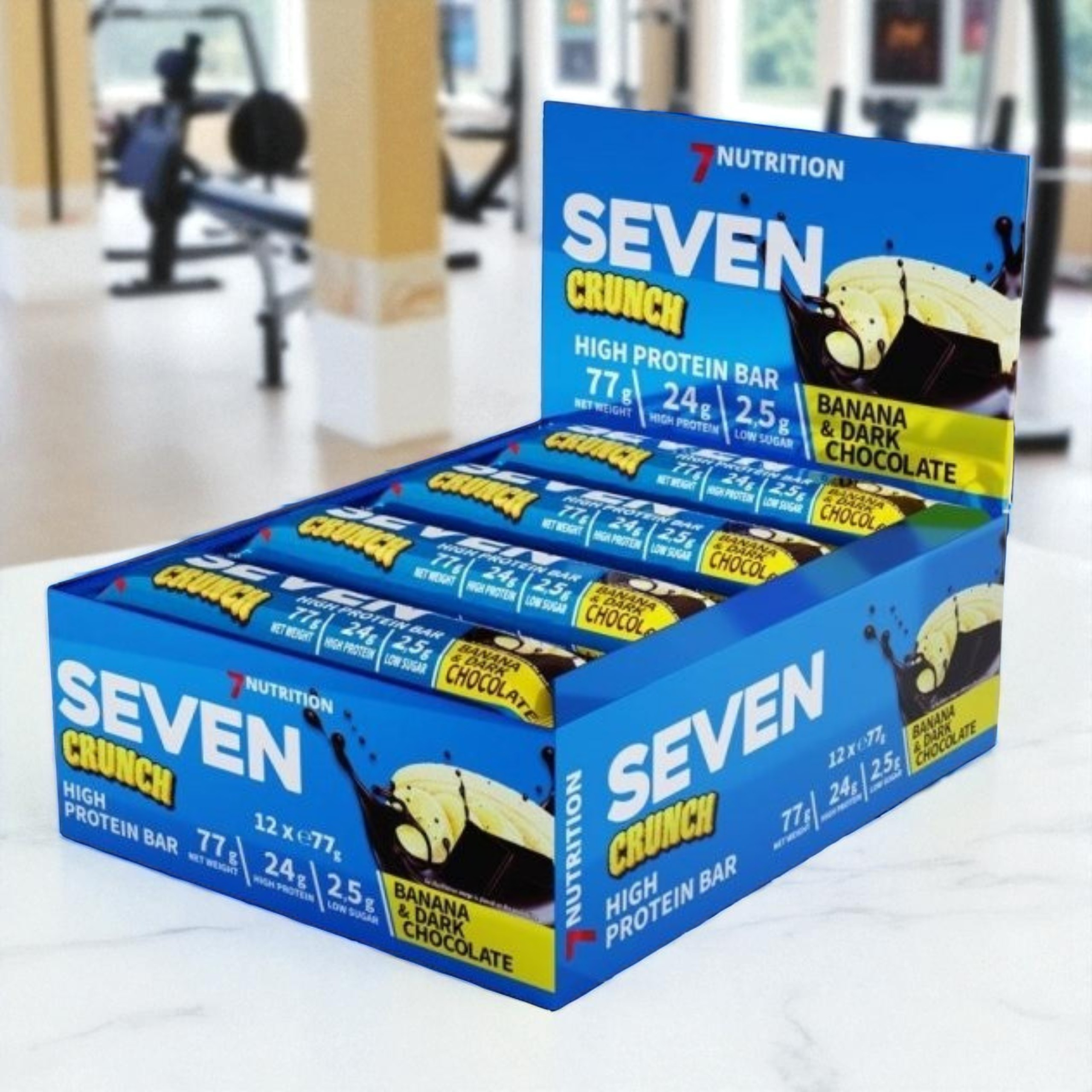 7 NUTRITION - Seven Crunch HP Riegel - 12x 77g - Banane und Zartbitterschokolade