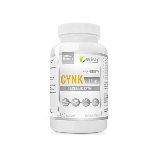WISH Pharmaceutical Cynk Zinkglukonat 15mg + Prebiotyk - 180caps