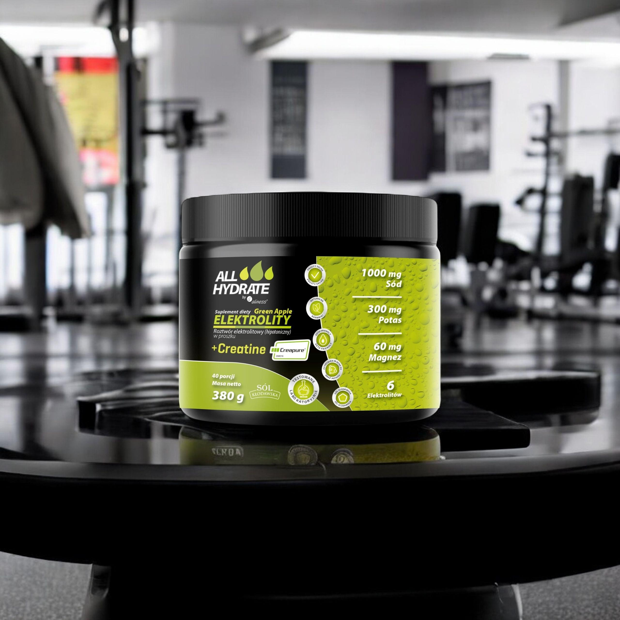 ALINESS - All Hydrate Elektolity+Creatine Creapure - 380g - Grüner Apfel
