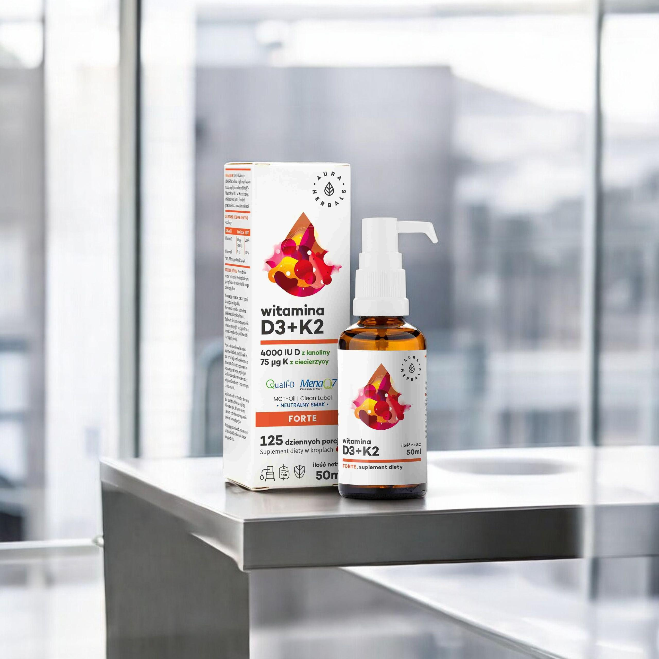 AURA HERBALS - Vitamin D3 4000 IE + K2 MCT - 50ml