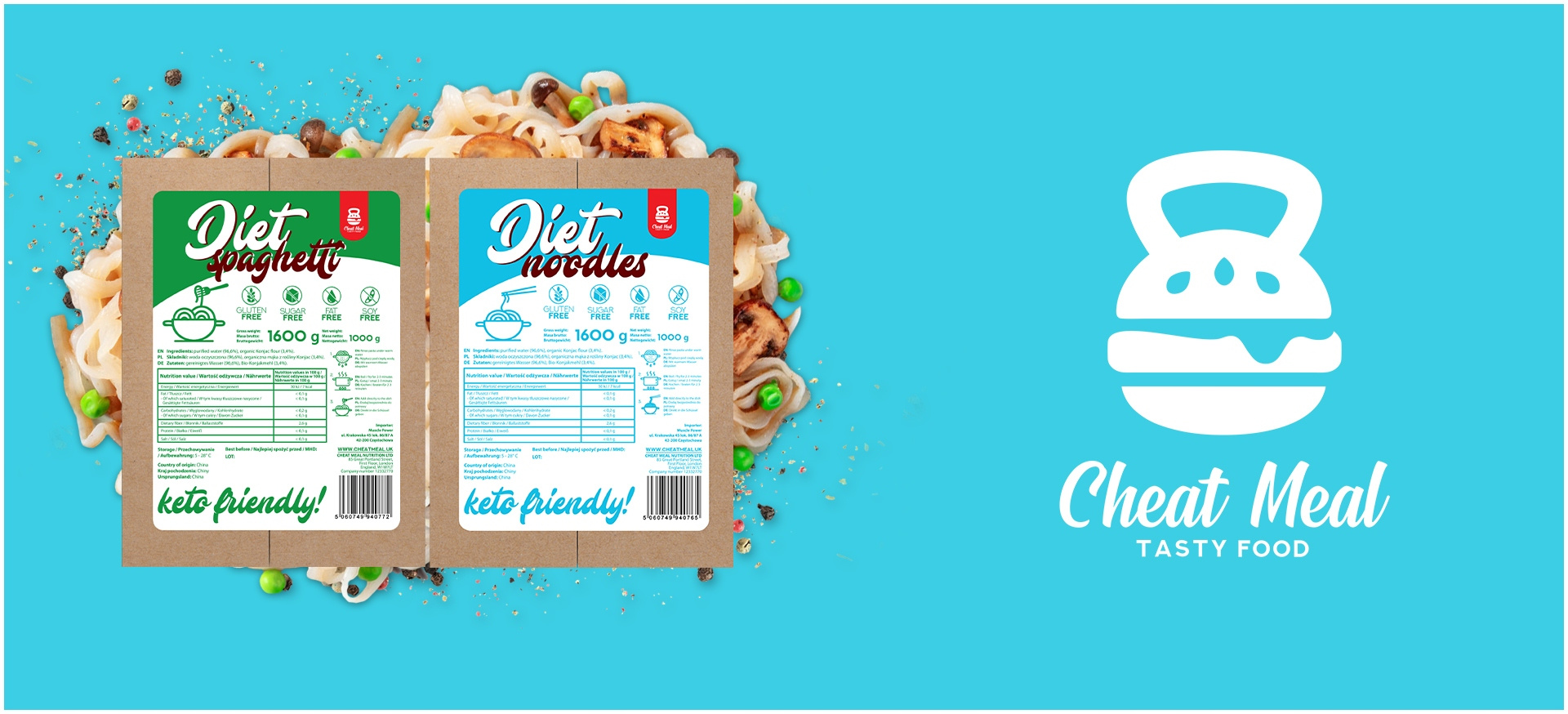 Cheat Meal Nutrition Diet Noodles + Spaghetti 1600g + 1600g (2000g netto) - Konjac-Nudeln
