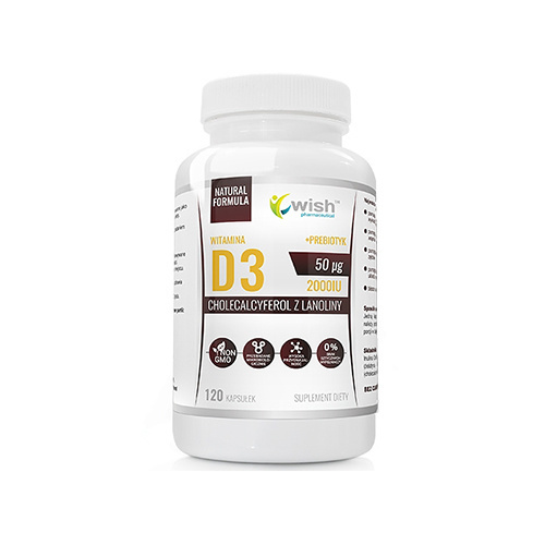 WISH Pharmaceutical Vitamin D3 50mcg + Prebiotik - 120caps.