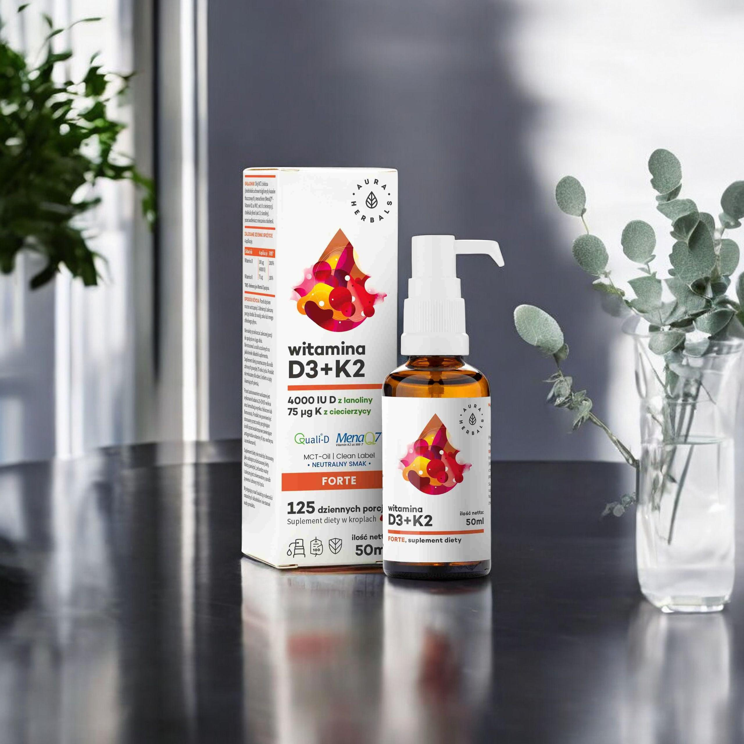 AURA HERBALS - Vitamin D3 4000 IE + K2 MCT - 50ml