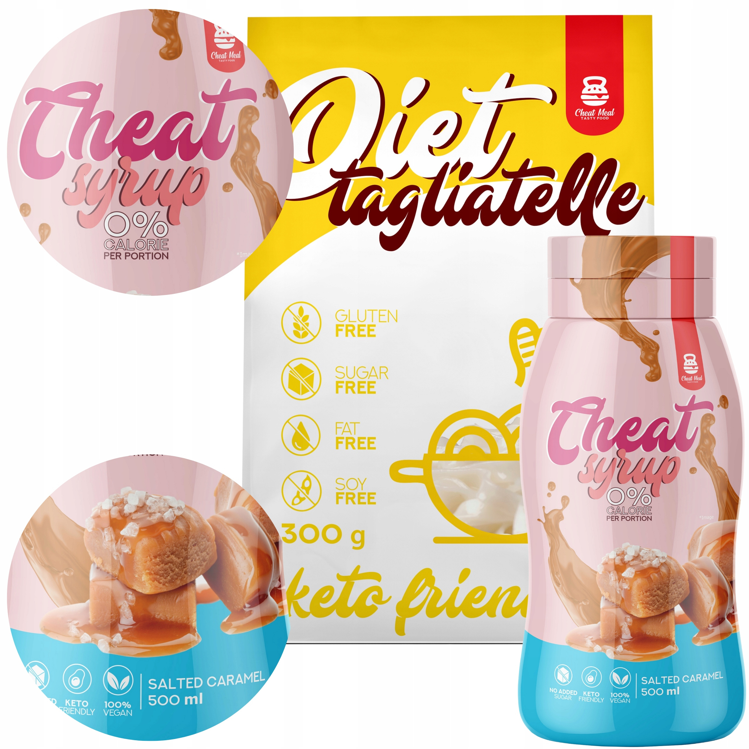 Makaron Konjac Tagliatelle 400g (300g netto) + SYROP KARMEL ZESTAW