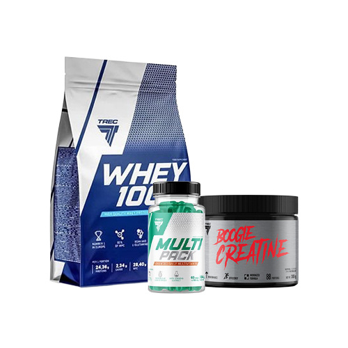 Protein TREC 100% Whey Cookies 900g + Kreatin TREC Boogie Creatine Natural 300g + Vitamine TREC Multi Pack 60 Kapseln