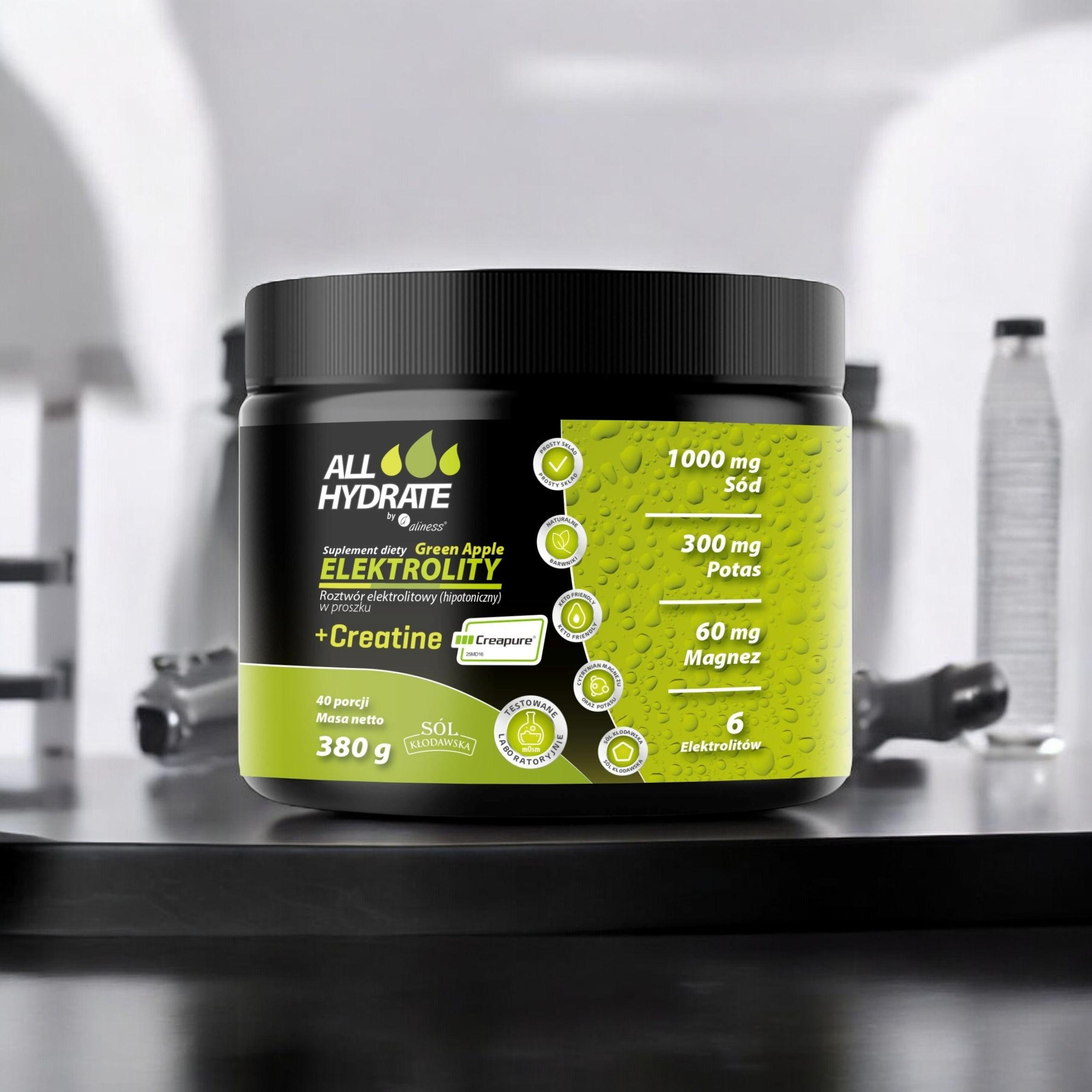 ALINESS - All Hydrate Elektolity+Creatine Creapure - 380g - Grüner Apfel