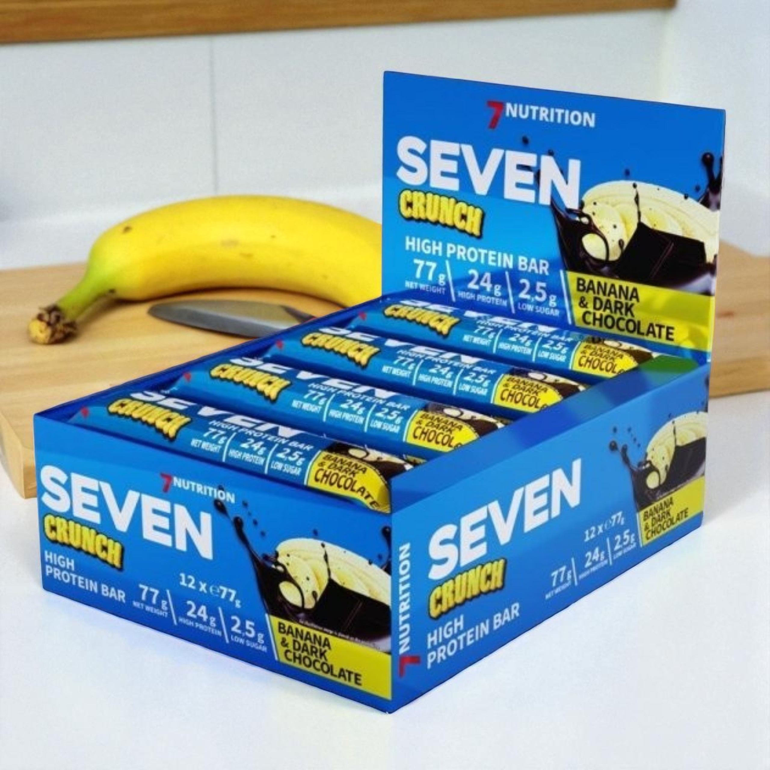 7 NUTRITION - Seven Crunch HP Riegel - 12x 77g - Banane und Zartbitterschokolade