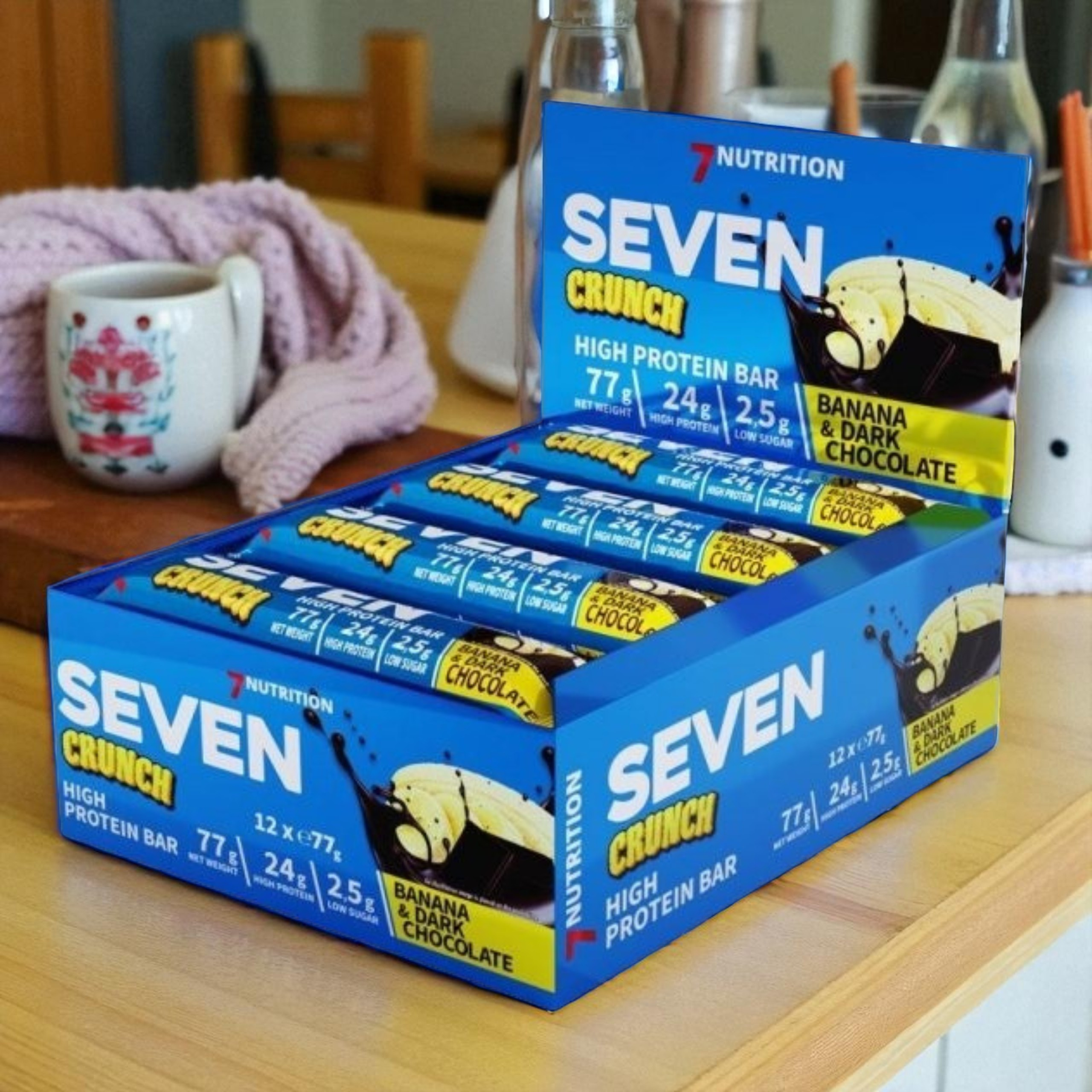 7 NUTRITION - Seven Crunch HP Riegel - 12x 77g - Banane und Zartbitterschokolade