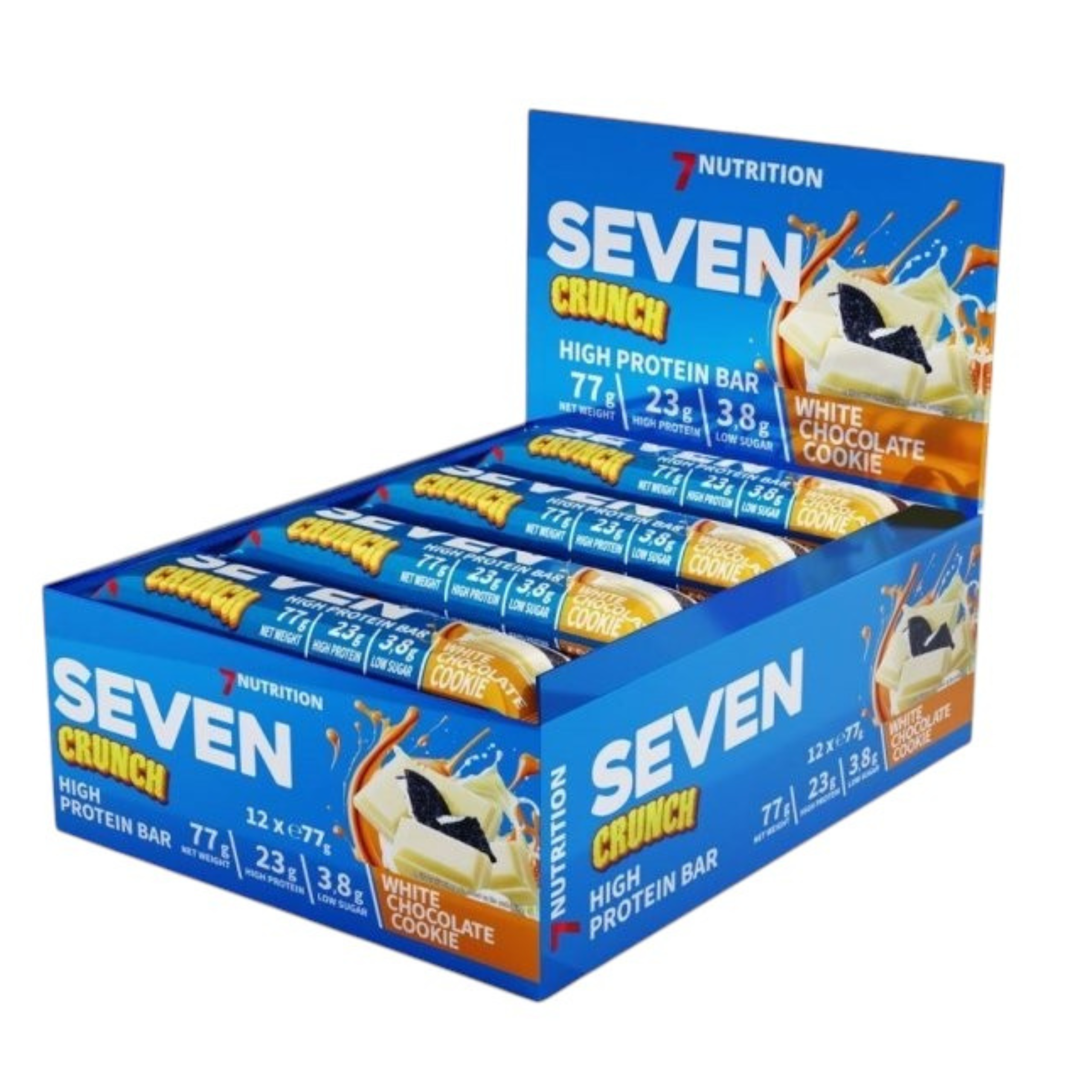 7 NUTRITION - Seven Crunch HP Riegel - 12x 77g - Weiße Schokolade Keks