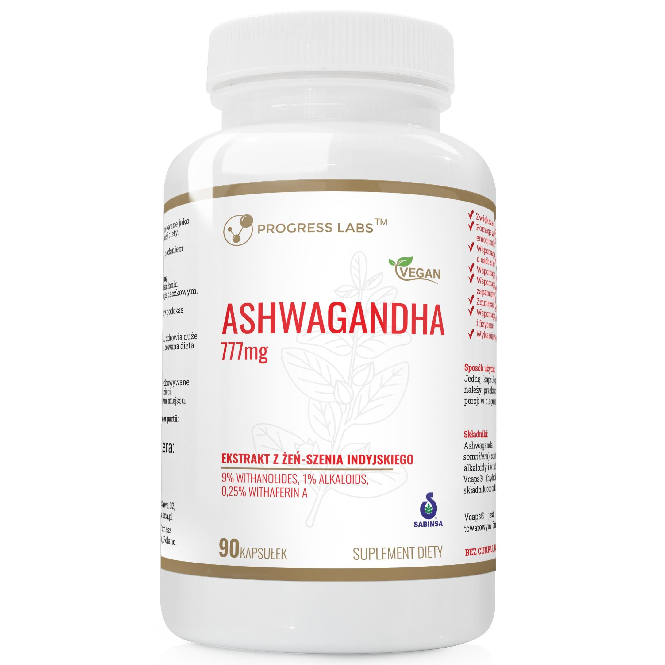 PROGRESS LABS - Ashwagandha-Extrakt 777mg - 90 vegetarische Kapseln.