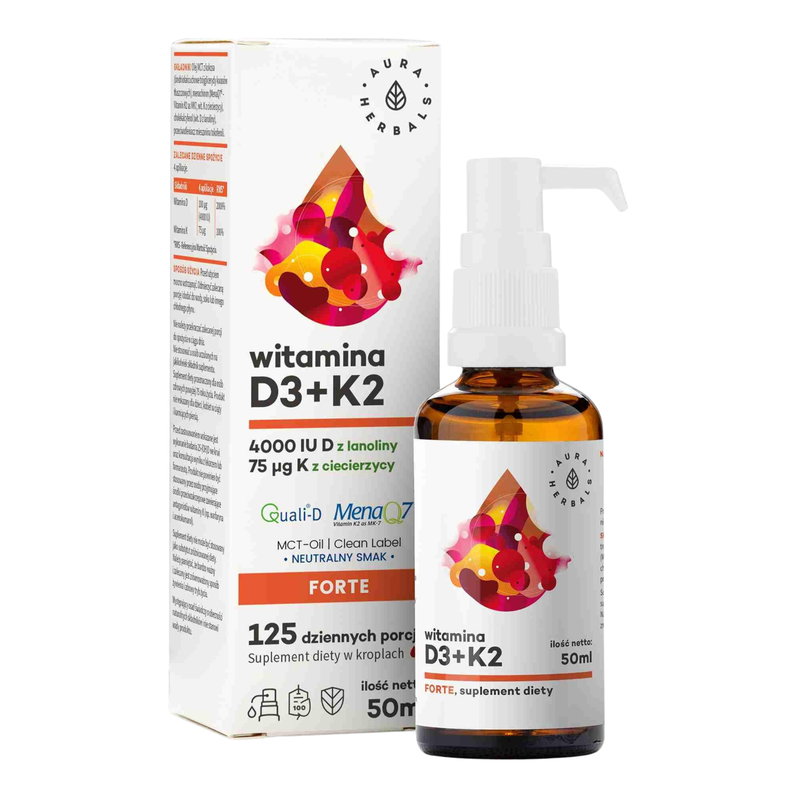 AURA HERBALS - Vitamin D3 4000 IE + K2 MCT - 50ml