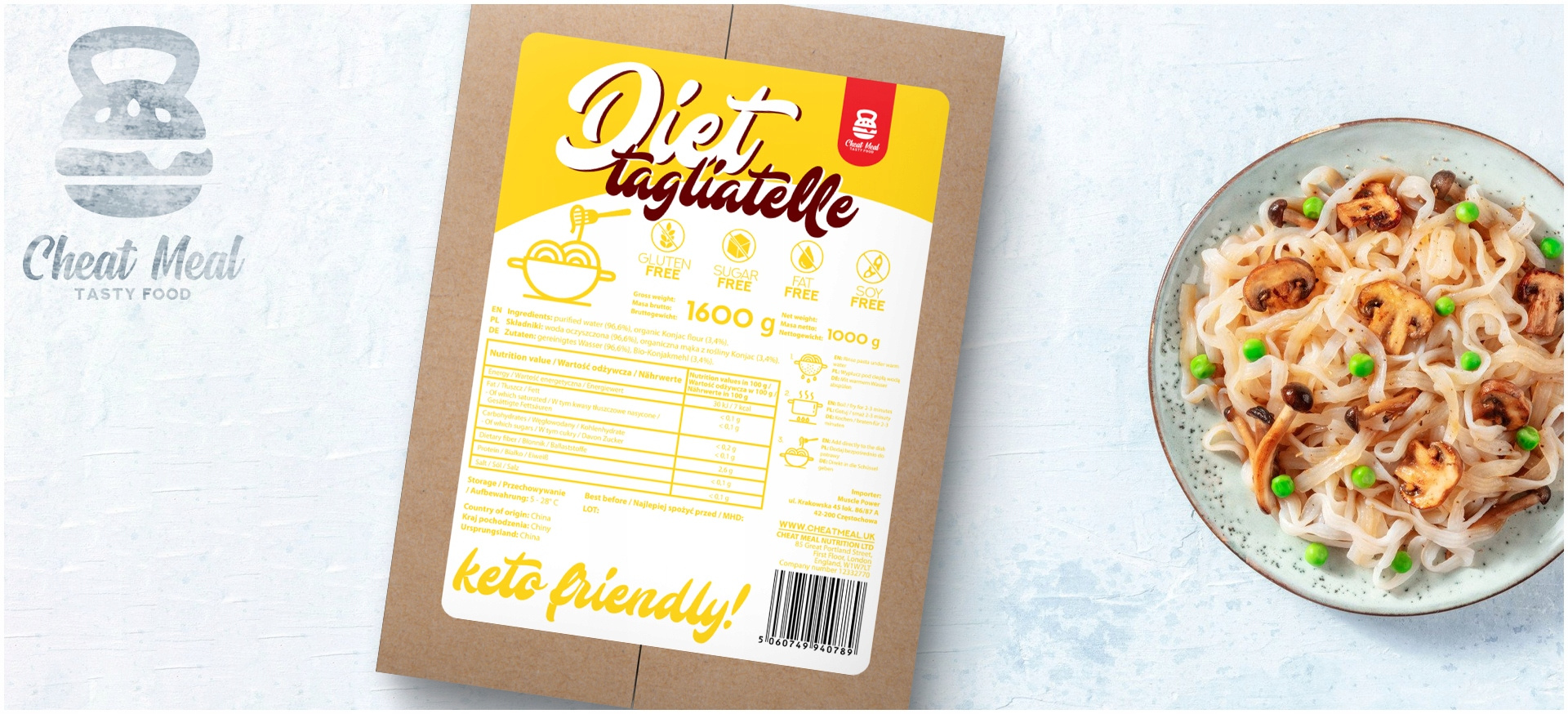 Cheat Meal Nutrition Diet Spaghetti | Tagliatelle | Noodle - 3x 1600g (1000g netto) - Konjac-Nudeln