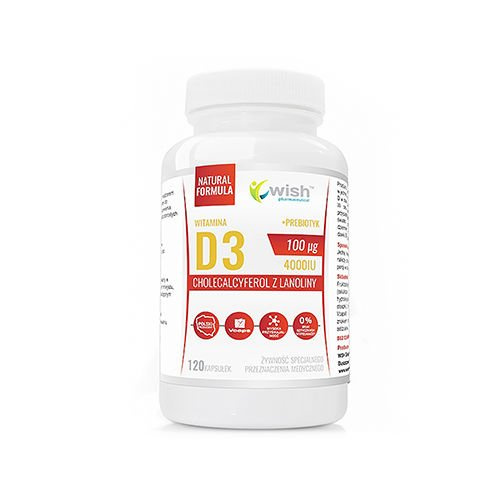 WISH Pharmaceutical Vitamin D3 100mcg Zustand kości + Prebiotyk -120caps.