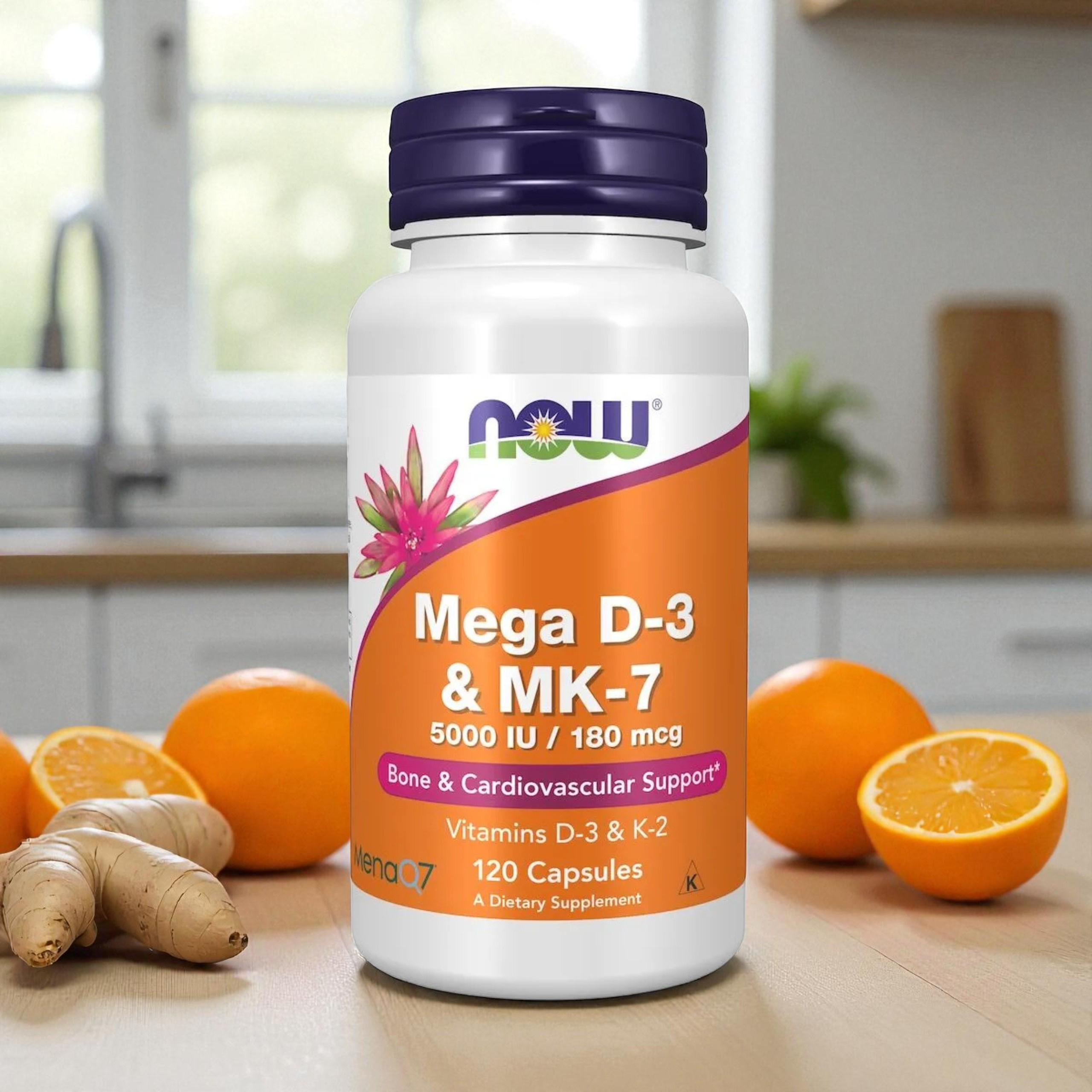 NOW - Mega D3 5000IE & K2 MK-7 180mcg - 120 pflanzliche Kapseln.