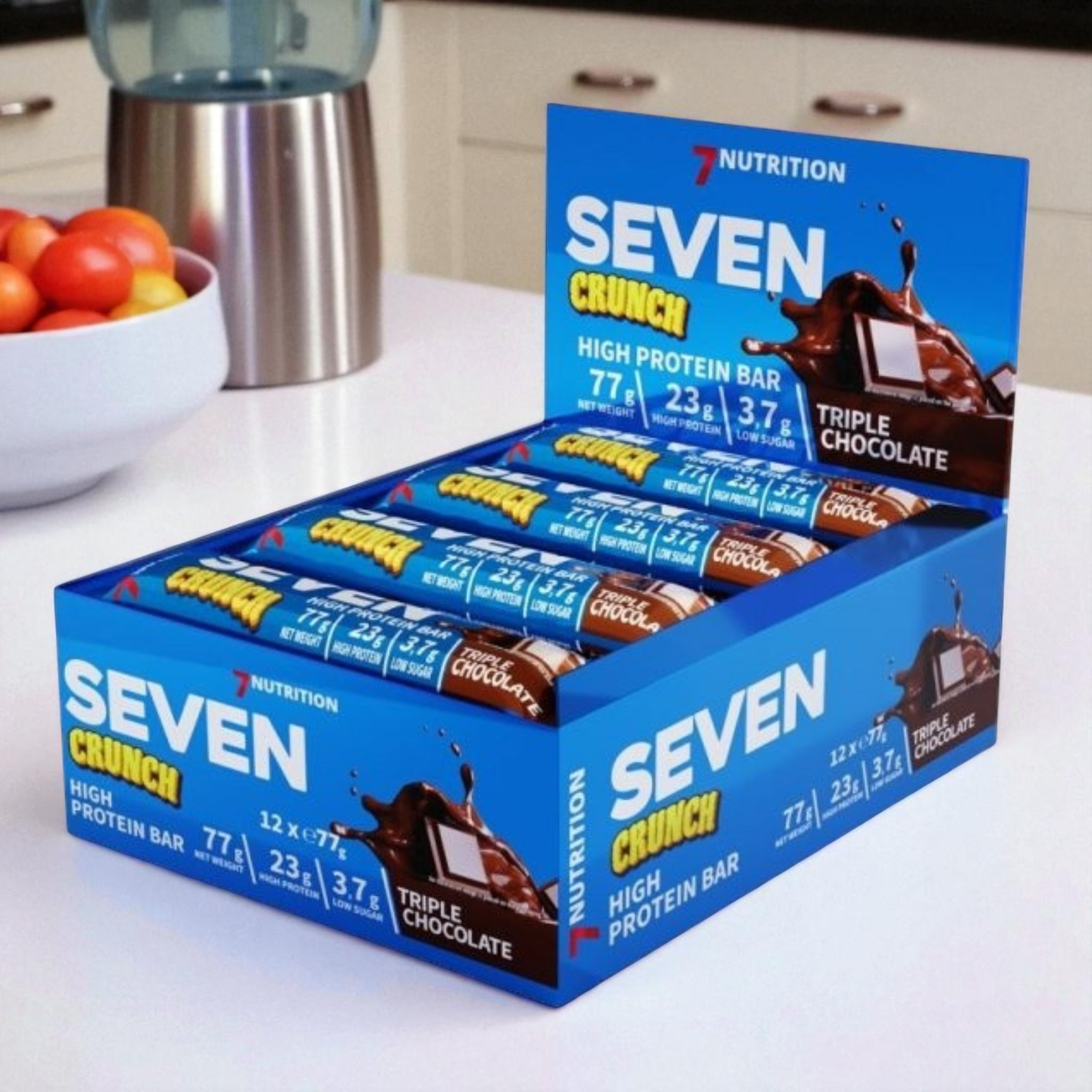 7 NUTRITION - Seven Crunch HP Riegel - 12x 77g - Dreifache Schokolade