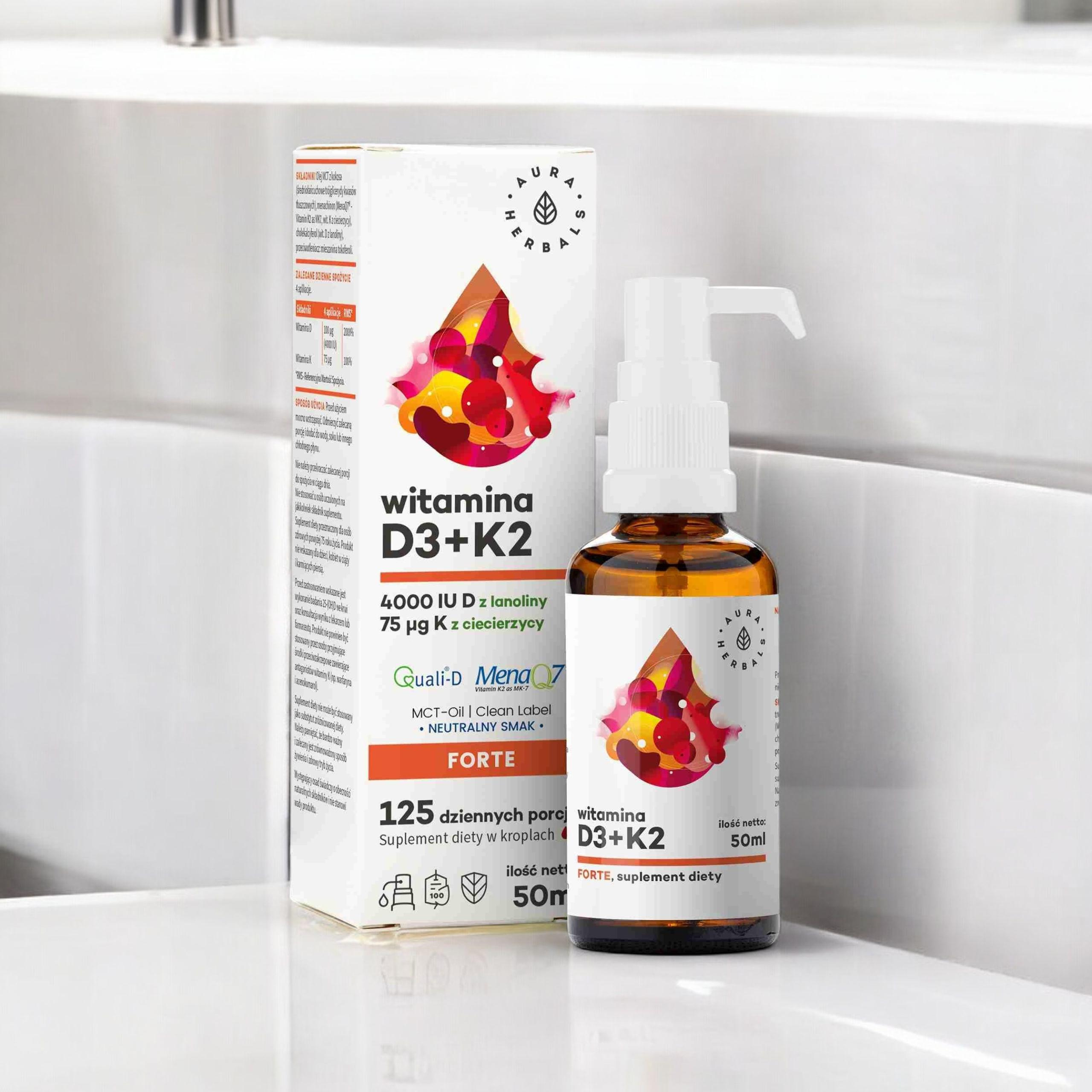 AURA HERBALS - Vitamin D3 4000 IE + K2 MCT - 50ml