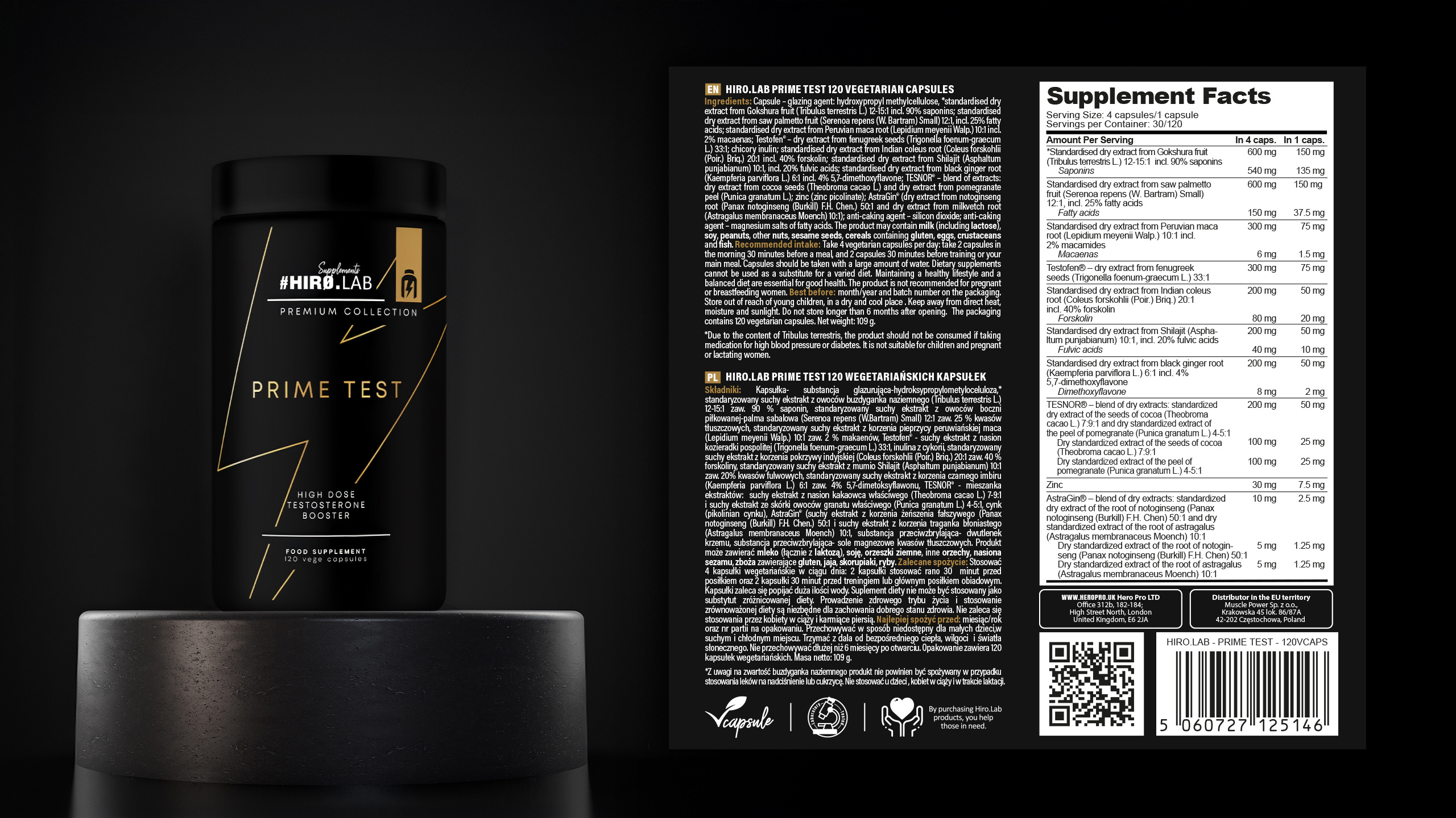 Set: HIRO.LAB Prime Test - 120vcaps. + Magnet - 90vcaps. + HIRO.LAB Zinc - 120 vcaps - Cynk