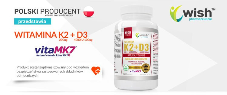 WISH Pharmaceutical Vitamin K2 Mk-7 Natto 200mcg + D3 100mcg - 120caps