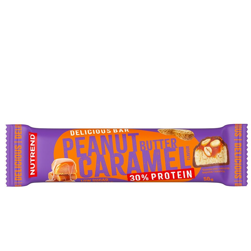 NUTREND Delicious Bar Protein 30 % – 50 g – Žemės riešutų sviestas + karamelė