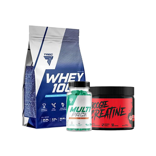 Protein TREC 100% Whey Chocolate 900g + Kreatin TREC Creatine Candy 300g + Vitamine TREC Multi Pack 60 Kapseln