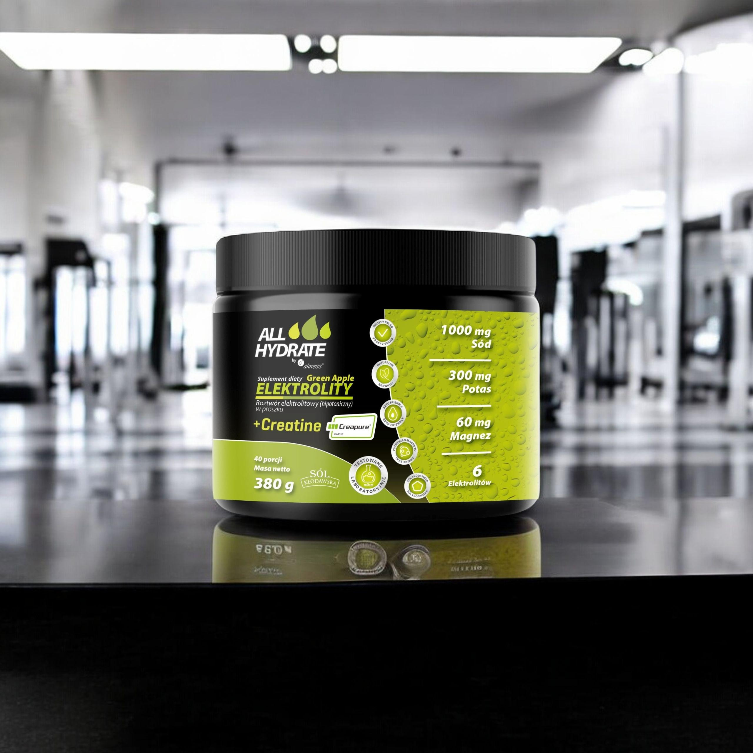 ALINESS - All Hydrate Elektolity+Creatine Creapure - 380g - Grüner Apfel