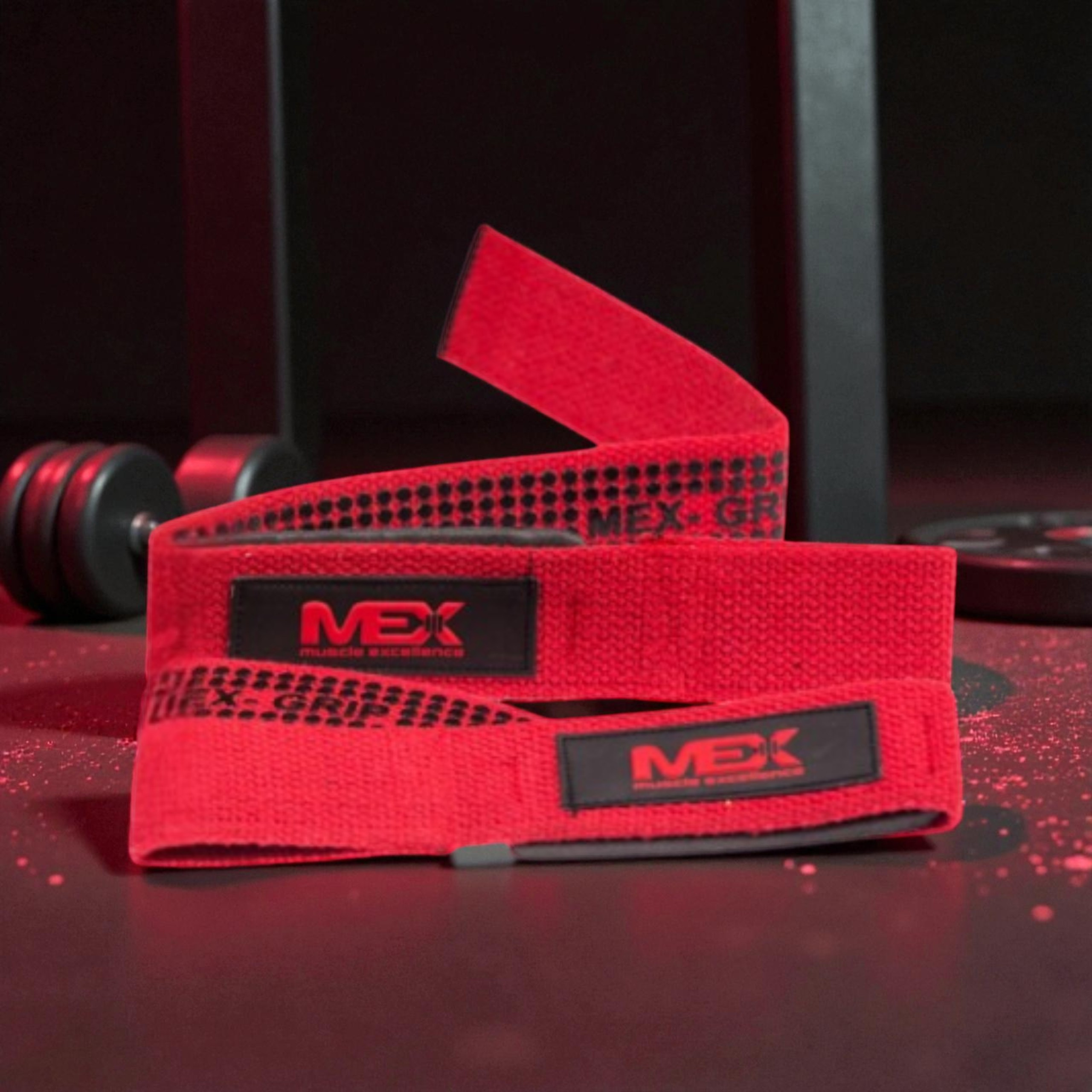 MEX NUTRITION - Zughilfen - Schwarz - Rot - 56cm - AUSVERKAUF