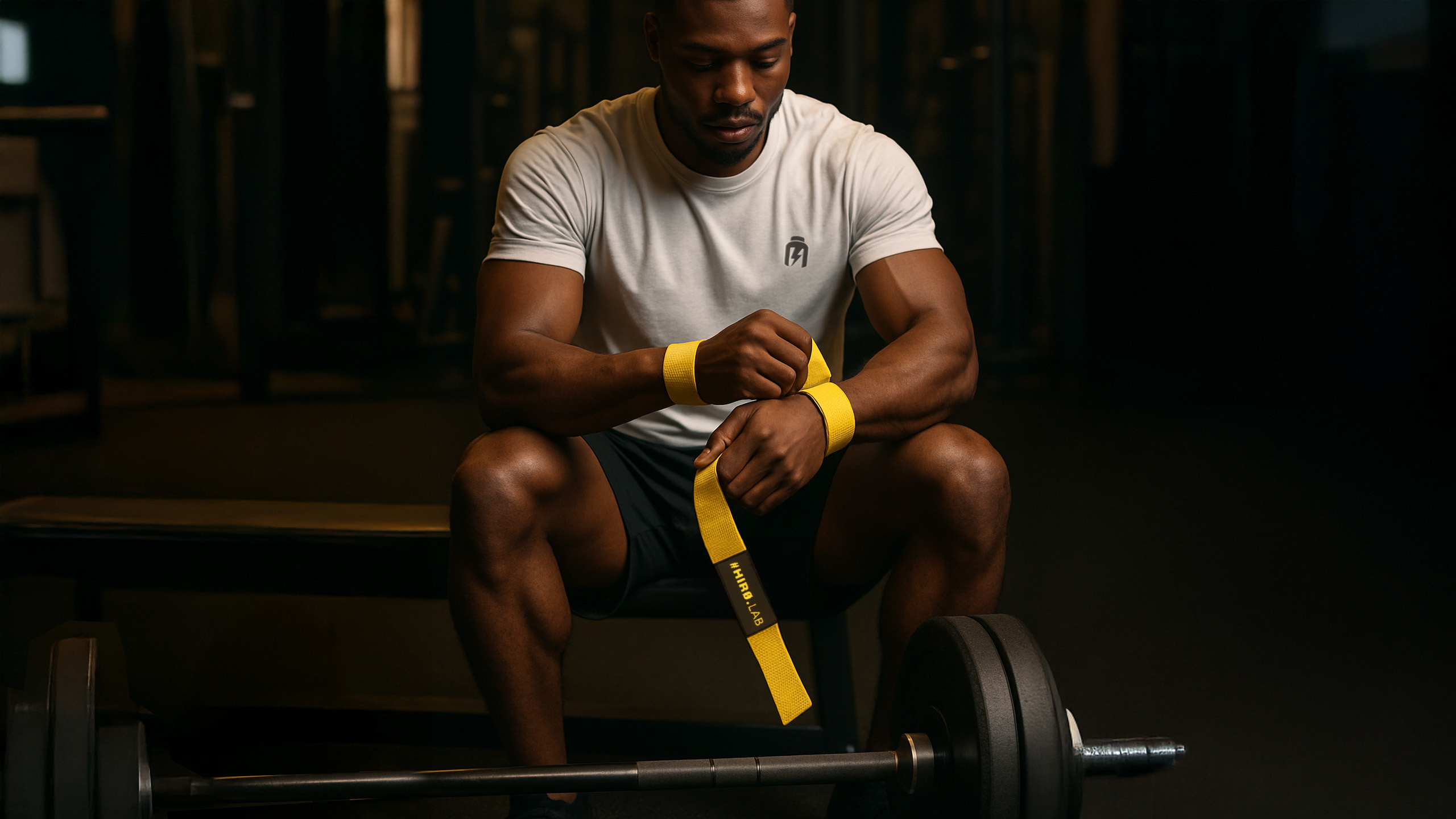 HIRO.LAB Cotton Strap - Rubber Logo New - Yellow - Paski zum Heben von Gewichten