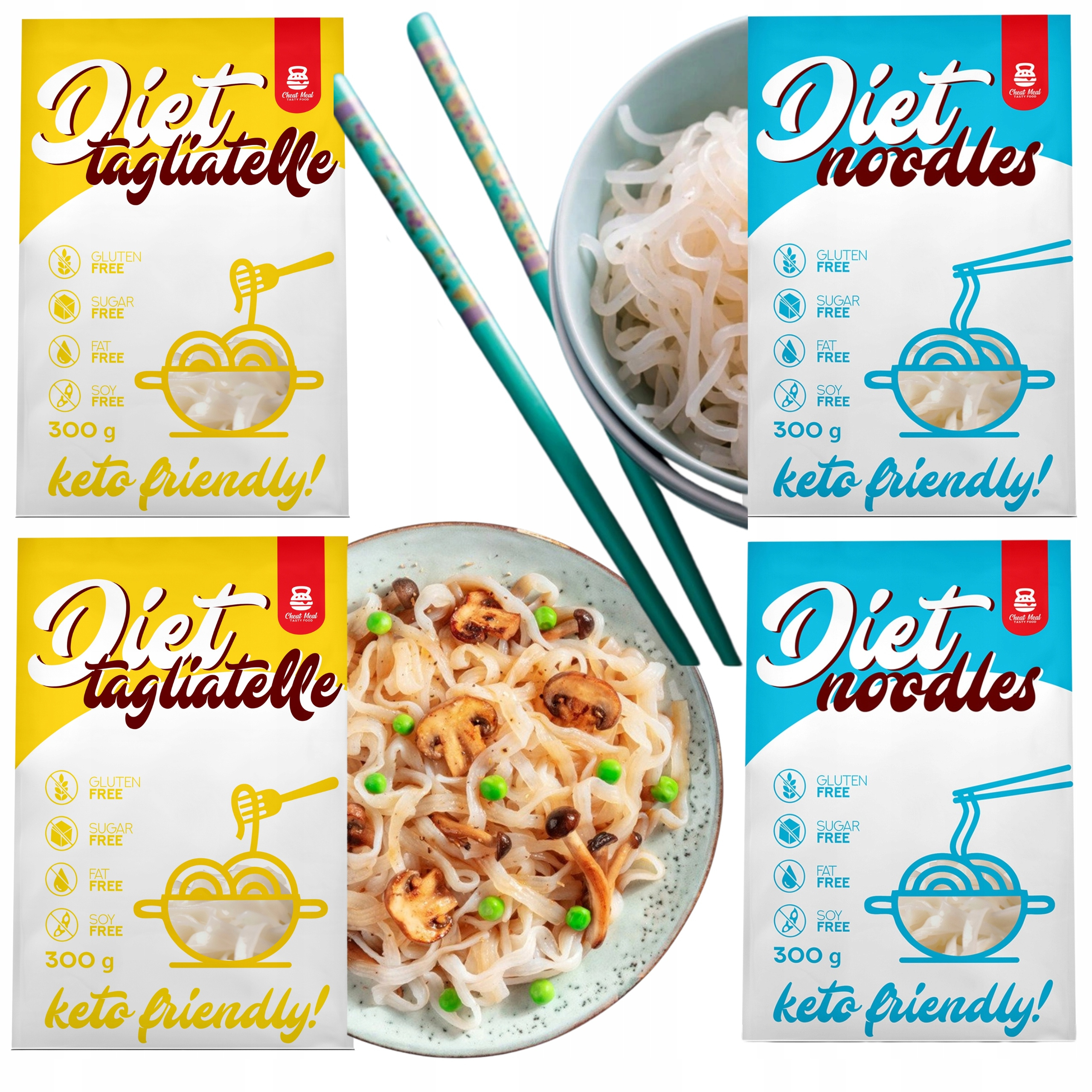 Cheat Meal Nutrition Diet 2x Tagliatelle + 2x Noodles - 4x 400g (4x 300g netto) - Diät-Nudeln